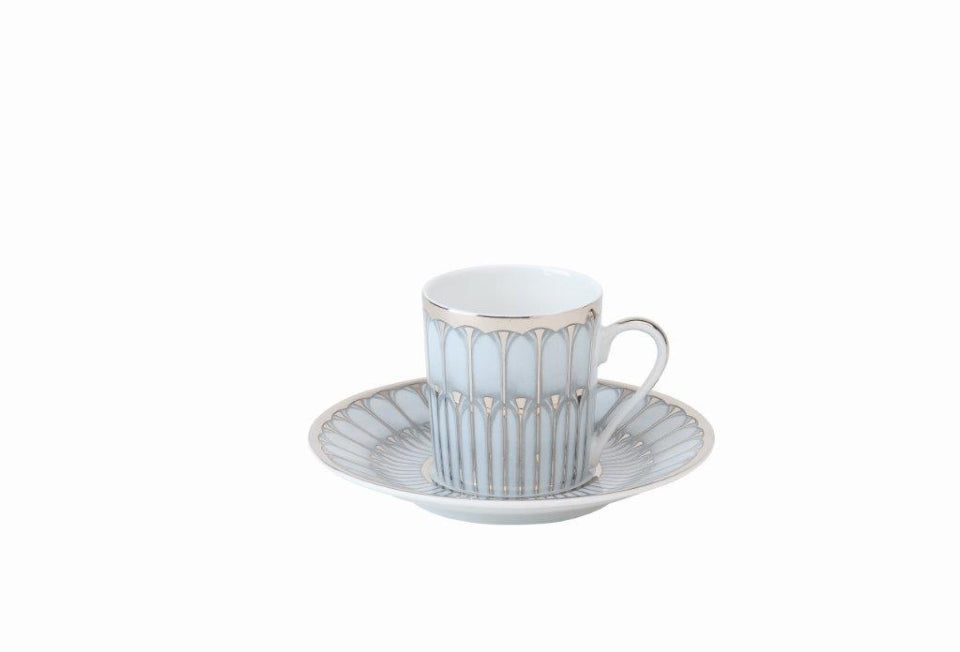Arcades Grey & Platinum Coffee Saucer - Elegant Porcelain Cup Holder for Espresso, Tea, and Latte - Perfect for Home, Office, and Cafe Use