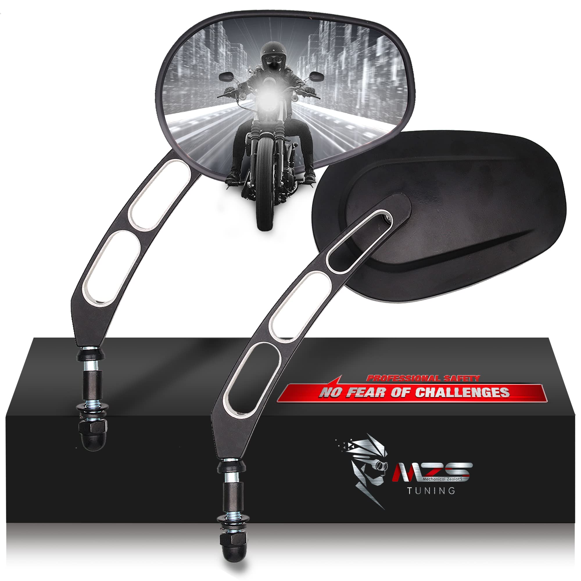 Black Hollow Rod Motorcycle Rear View Mirrors for Harley Davidson Sportster Softail Road Glide Electra Street Glide Road King Dyna Ultra Vrod (1982-2024) - Durable Touring Side Mirrors for Enhanced Safety & Style on Long Rides