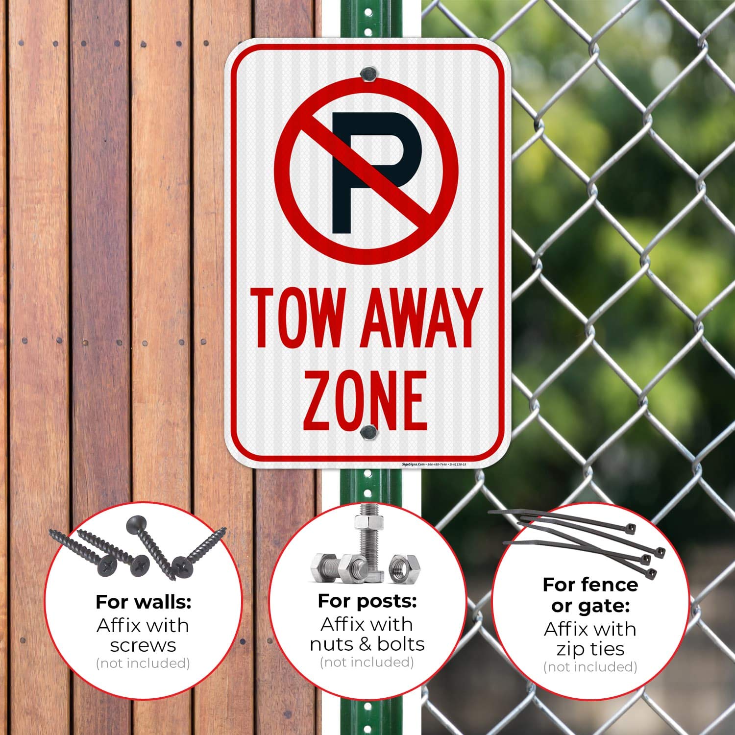No Parking Sign - Tow Away Zone, 12x18 Inches, 3M EGP Reflective Aluminum, Fade Resistant for Indoor & Outdoor Use - Easy Mounting, Made in USA - Perfect for Private Property, Parking Lots & Driveway Safety