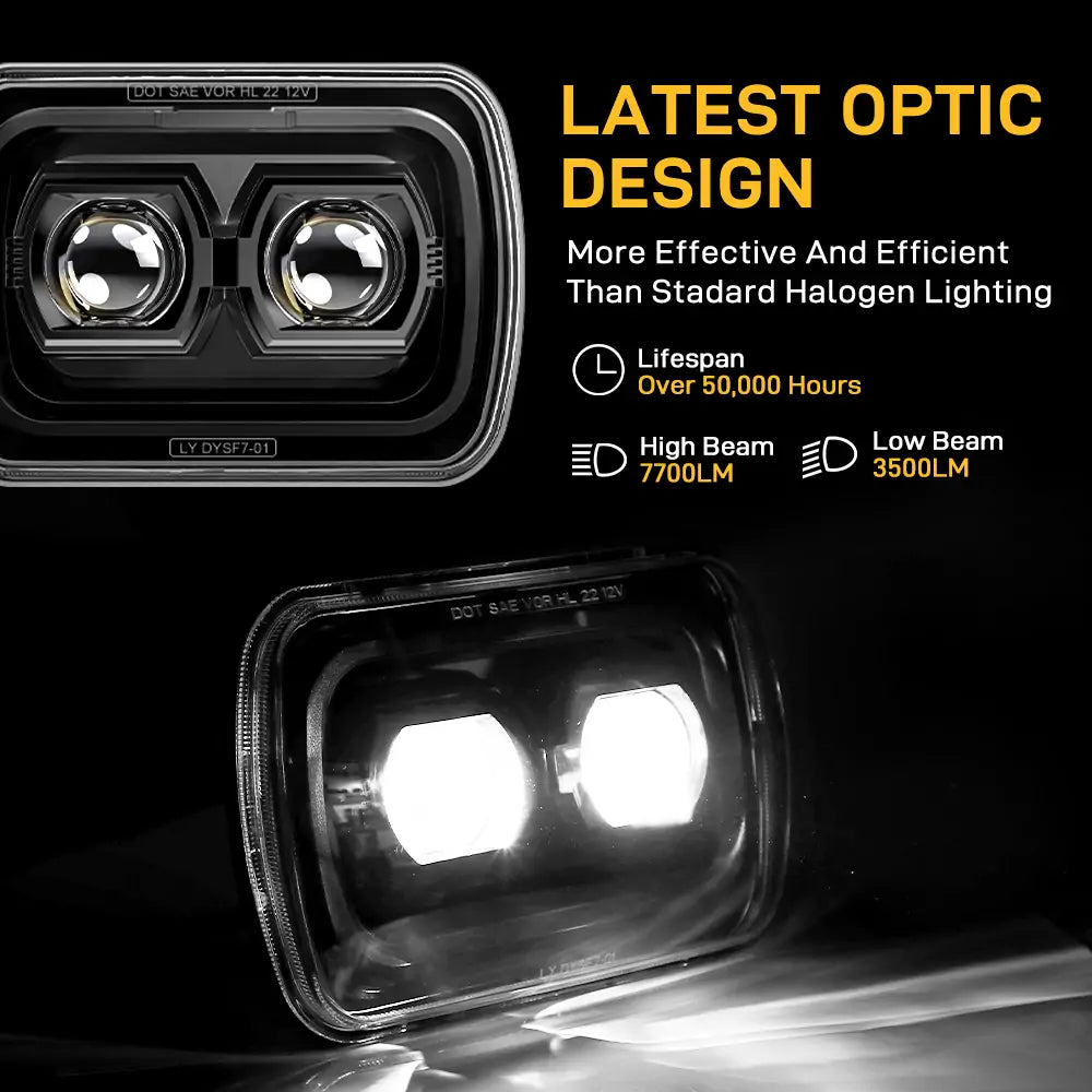 110W 5x7 Inch LED Headlight High/Low Beam - Sealed Beam Replacement for Jeep Wrangler YJ TJ JK Cherokee XJ & Trucks - Off-Road Adventure, Night Driving, All-Weather Performance