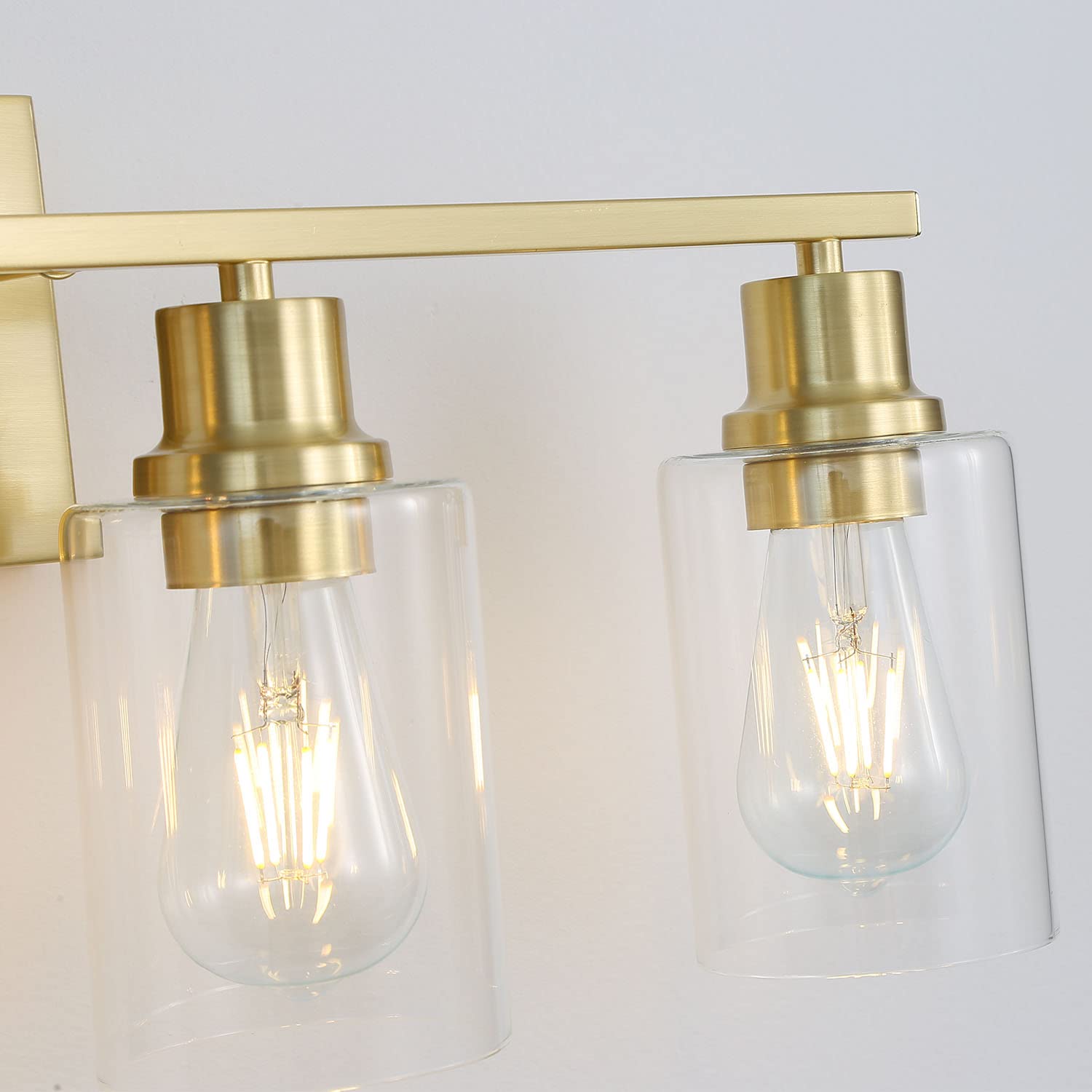 4-Lights Gold Bathroom Vanity Light Fixture - Brushed Brass Modern Wall Sconce with Clear Glass Shade - Perfect for Bathroom, Living Room, Hallway & Bedroom Lighting Decor