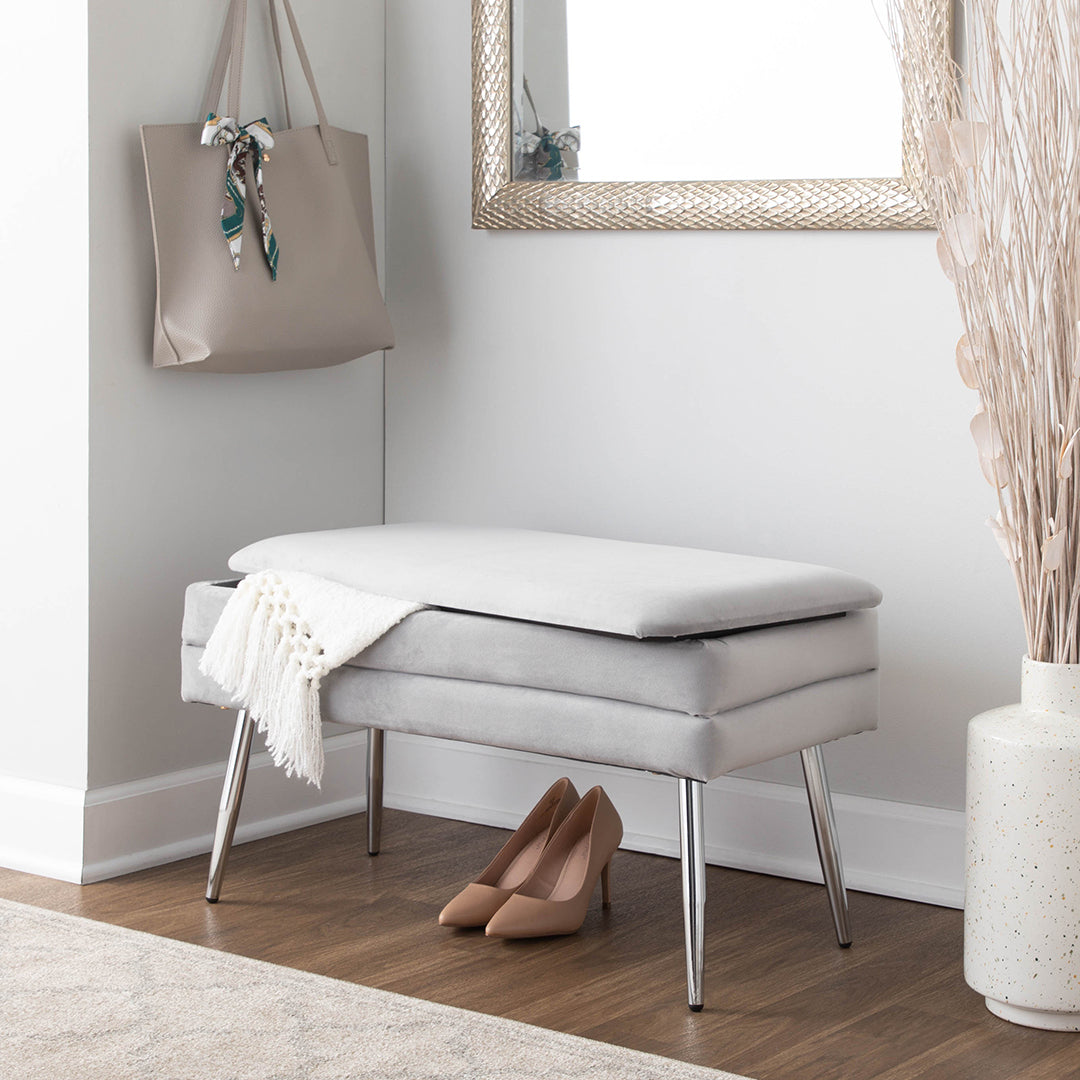 Neapolitan Storage Bench - Wooden Entryway Bench with Cushion, Shoe Storage Ottoman for Living Room, Bedroom, Entryway & Hallway - Perfect for Small Spaces & Home Organization