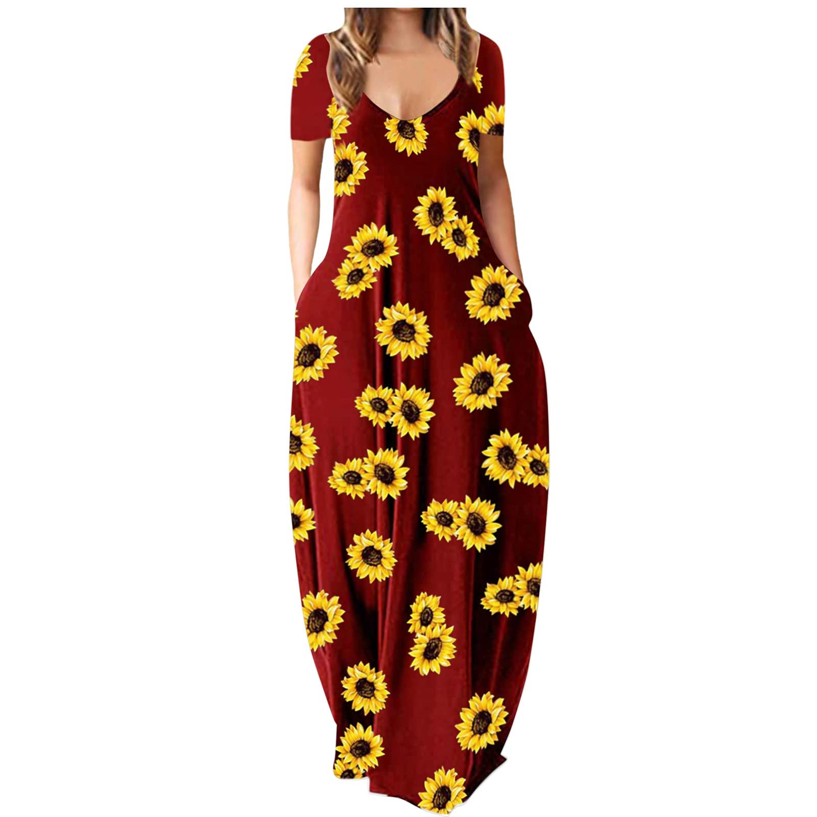 Women's Floral Print Long Sleeve Maxi Sundress - Casual Beach Dress for Summer Vacation, Outdoor Parties & Boho Style Fashion