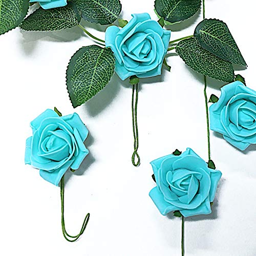 24 Pack 2-Inch Mini Foam Roses Artificial Flowers - Turquoise Fake Rose Stems for Wedding Centerpieces, Birthday Party Decor, DIY Crafts, Home & Event Decoration Supplies (BalsaCircle Brand)