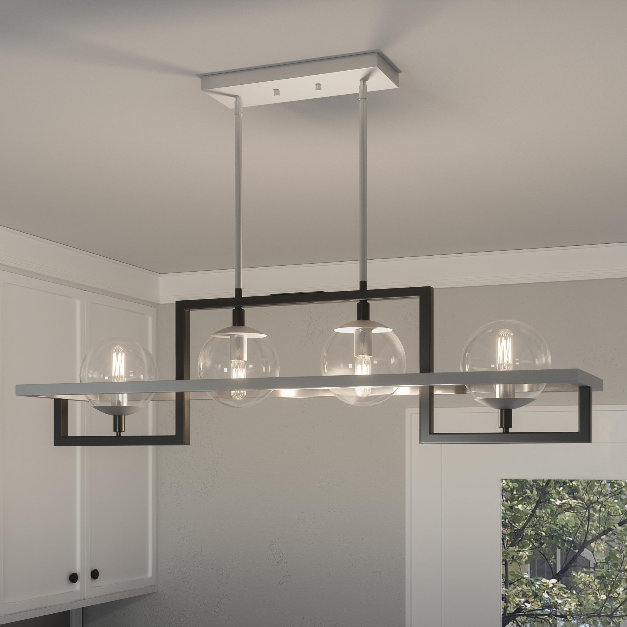 Quoizel Kane 4-Light Earth Black Linear Chandelier - Modern Farmhouse Ceiling Light Fixture for Dining Room, Kitchen Island & Living Room Lighting