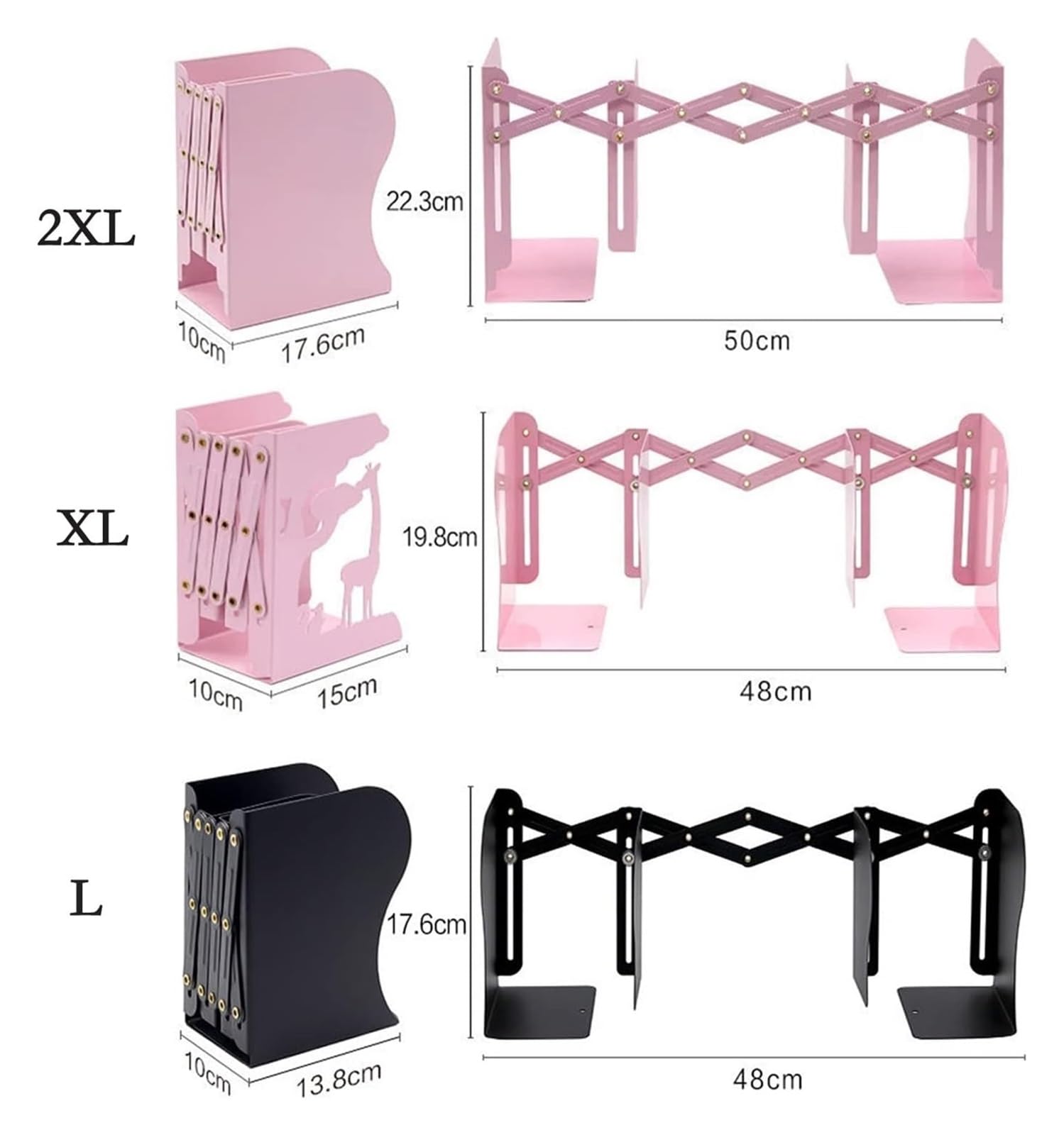 Retractable Heavy Duty Metal Bookends - Adjustable Nonskid Book Holder for Shelves & Desks | Decorative Iron Bookend Stand for Office, Home, and Library Organization