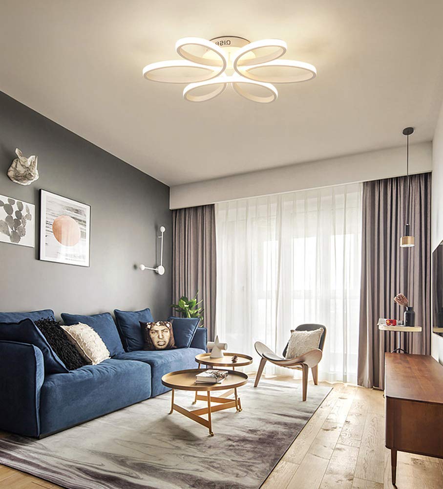 Modern LED Ceiling Light - Dimmable Round Flower Shape Fixture with Remote Control, 80W (74CM) for Dining Room, Bedroom, Kitchen & Hallway | Energy-Efficient Decorative Lighting for Home & Office Spaces