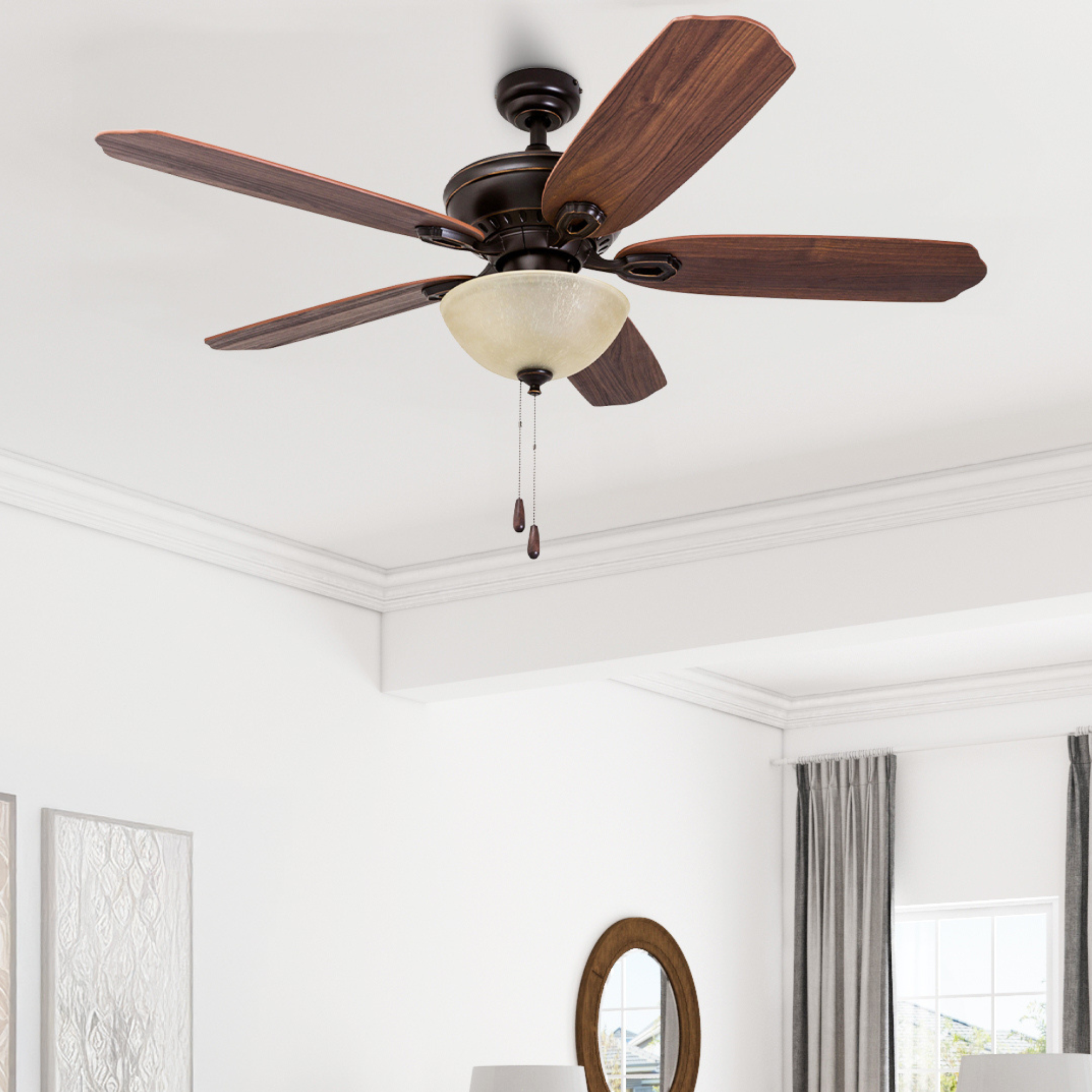 52 Inch Spring Hollow Ceiling Fan with Oil Rubbed Bronze Finish and Pull Chain - Perfect for Living Room, Bedroom, and Outdoor Patio Cooling