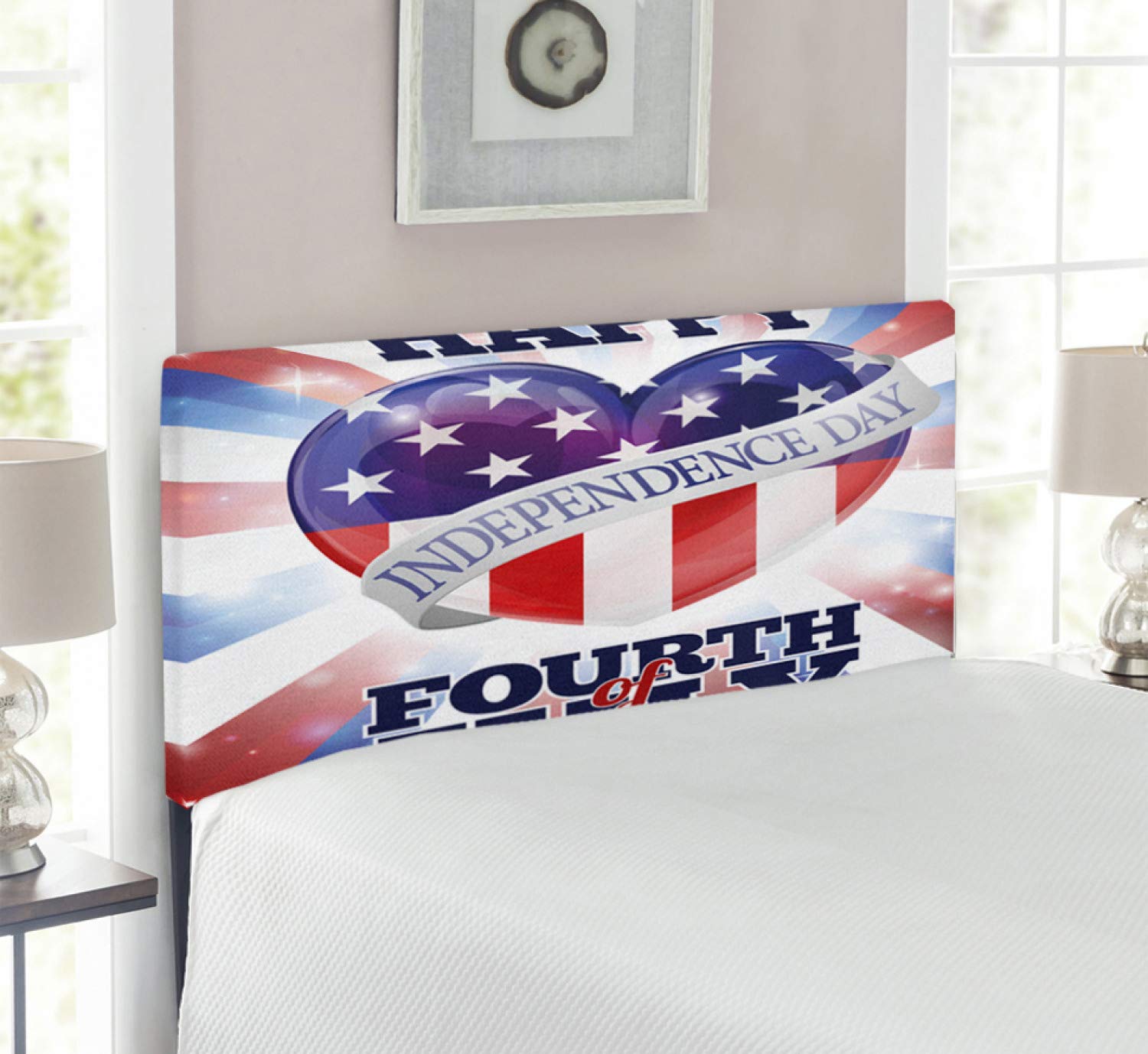 Ambesonne 4th of July Patriotic Headboard - Colorful Independence Day Decor for Twin Beds with Memory Foam Support | Upholstered Metal Bed Frame Headboard for Summer Holiday Celebrations & Bedroom Decor