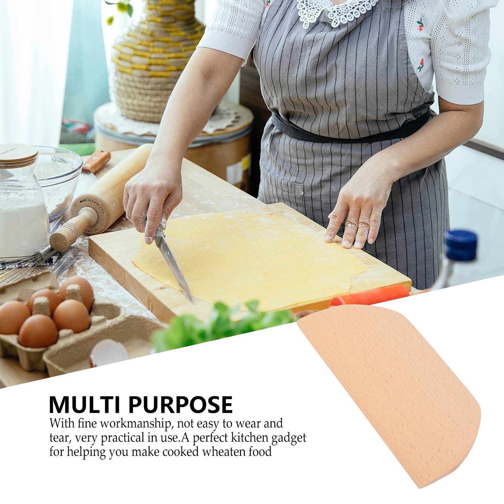 Premium Hemoton Multipurpose Wooden Bench Scraper - Dough Cutter, Cream Scraper & Kitchen Tool (1-Piece) - Perfect for Baking, Cooking & DIY Crafts