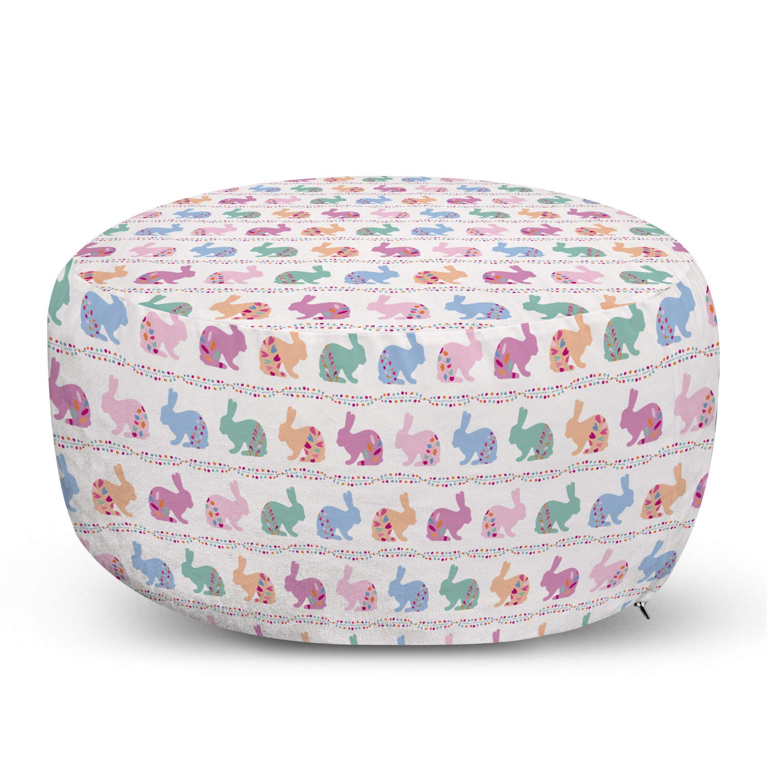 Ambesonne Easter Ottoman Pouf - Abstract Art Rabbit Design Footrest with Removable Cover for Living Room & Bedroom, White & Multicolor | Perfect for Home Decor, Cozy Seating, and Holiday Celebrations