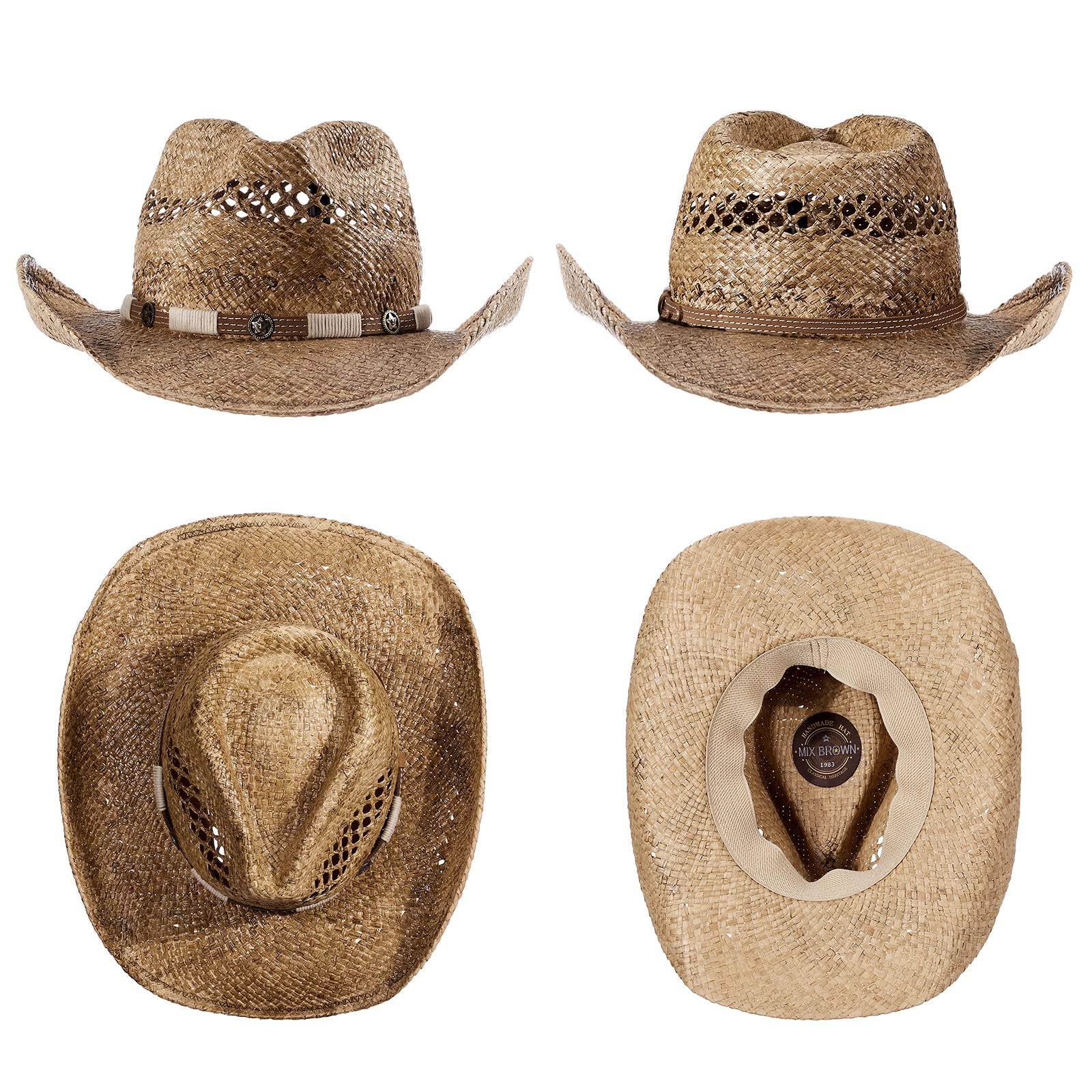Stylish Brown Straw Cowboy Hat for Men & Women - Western Cowgirl Hat with Exquisite Decoration Band - Perfect for Ranchers, Country Music Festivals & Outdoor Adventures