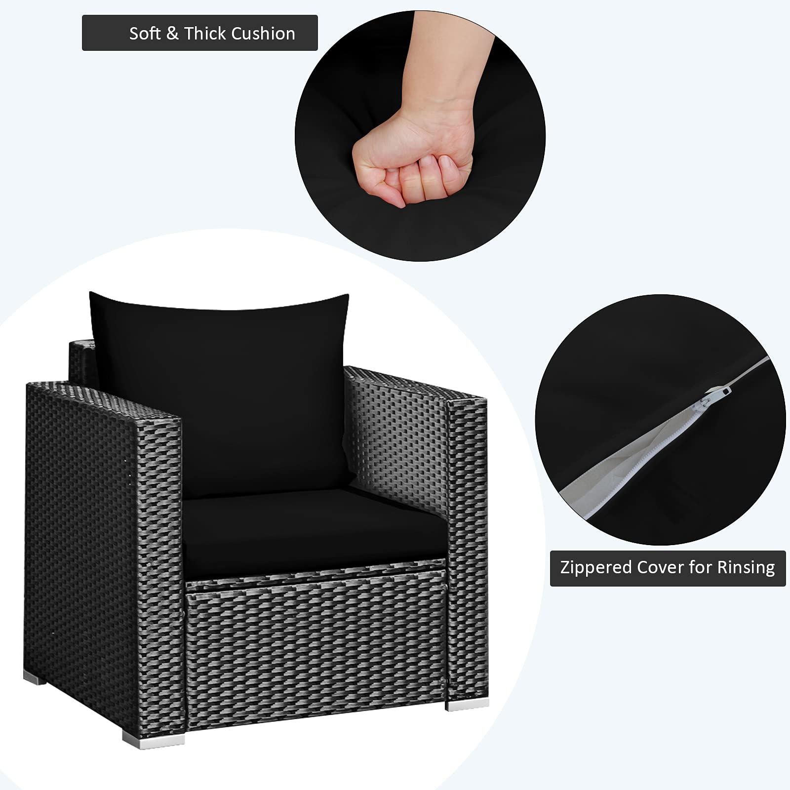 Tangkula 3-Piece Outdoor Patio Furniture Set with Washable Cushions & Tempered Glass Table - PE Wicker Rattan Sofa Set for Garden, Poolside, Balcony - Perfect for Backyard Relaxation and Outdoor Entertaining