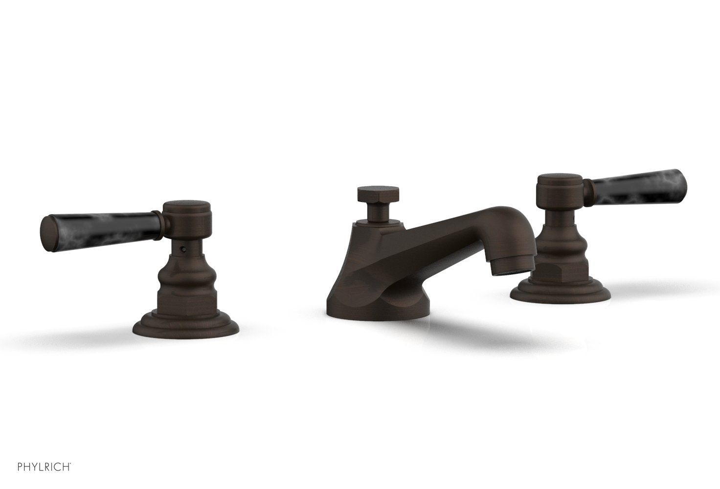 Black Marble Lever Handle HEX TRADITIONAL Widespread Bathroom Faucet - Modern Sink Faucet for Bathroom Vanity, Powder Room, and Guest Bath Installation
