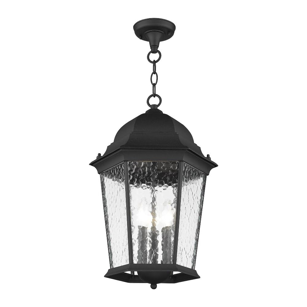 Livex Lighting 75475-14 Textured Black Outdoor Semi-Flush Mount Ceiling Light with Clear Water Glass - Weatherproof Fixture for Porch, Patio & Covered Entryway