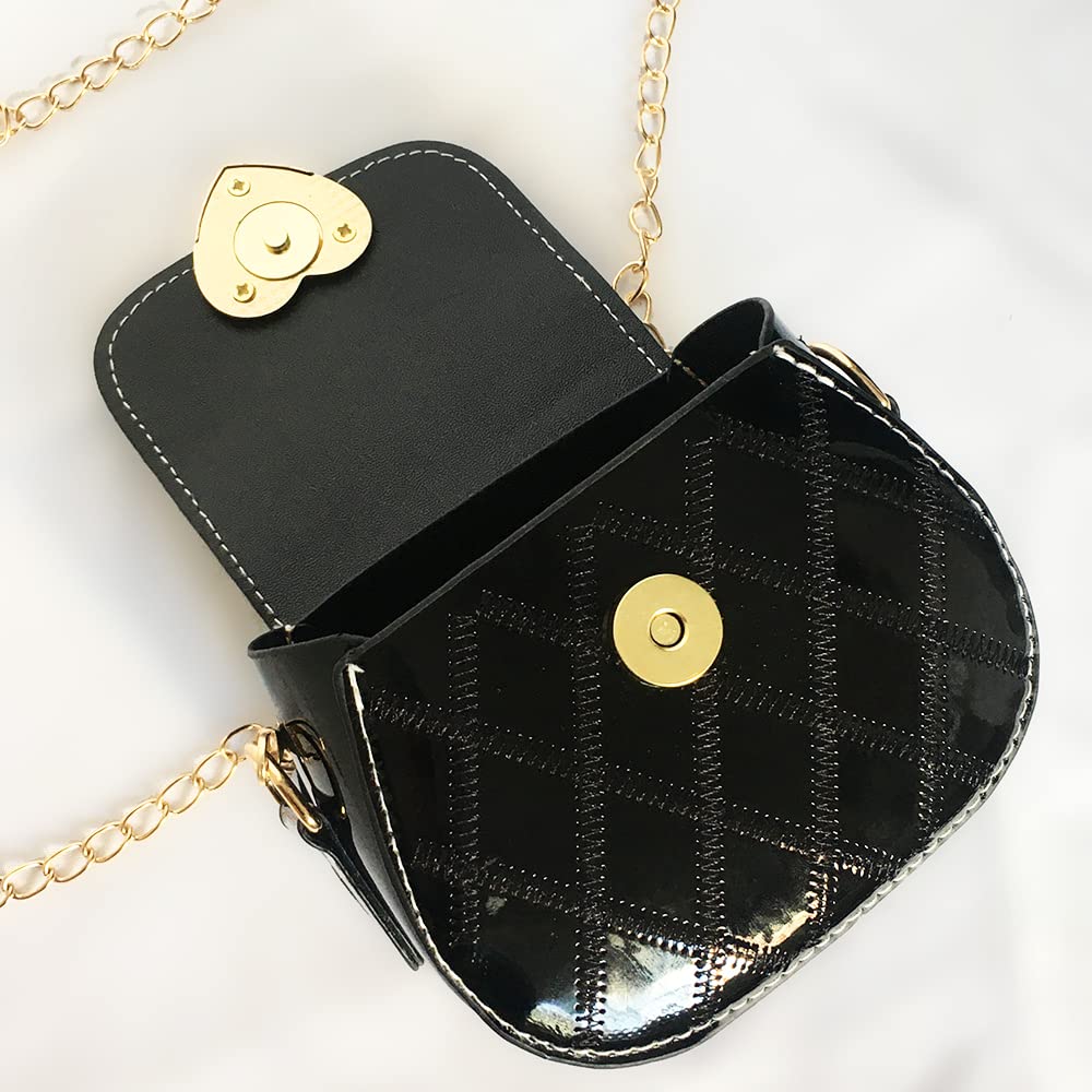 Little Girl Saddle Bags - Patent Leather Crossbody Shoulder Bag for Kids - Black Purse Handbag - Perfect for School, Travel & Birthday Gifts