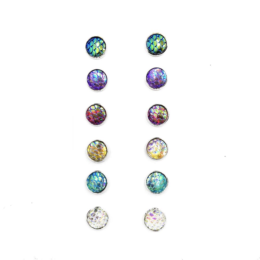 Premium Quality 6Pcs Multicolor Fish Scale Stud Earrings for Women - Fashion Jewelry Set for Party, Wedding & Daily Wear