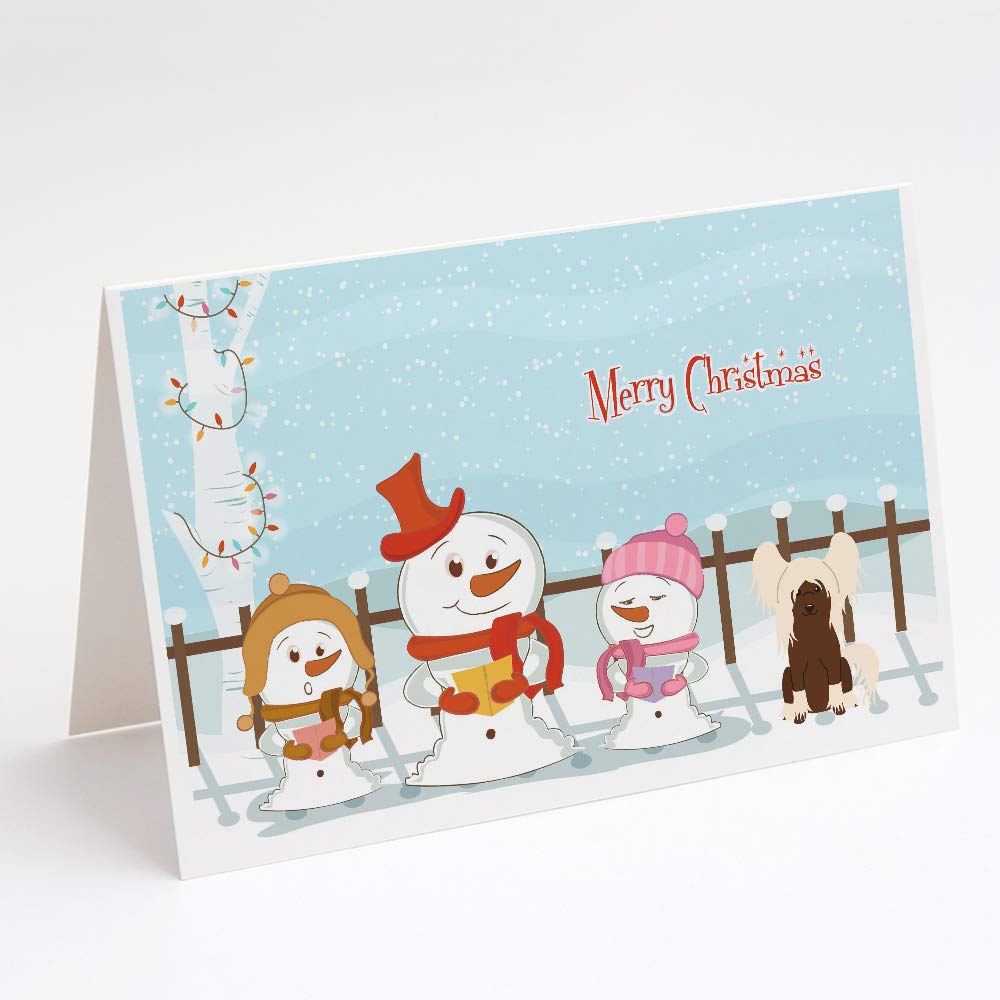 Merry Christmas Carolers Chinese Crested Cream Greeting Cards - Pack of 8 Blank A7 Cards (5x7) with Envelopes | Whimsical Holiday Note Cards for Christmas Greetings, Party Invitations & Festive Correspondence