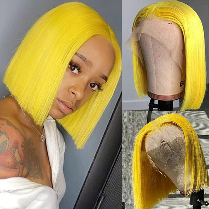 Eullair Blonde Straight Short Bob 13x4 Lace Front Wig - 100% Human Hair for Women & Girls | Summer Fashion, Cosplay, Daily Wear & Special Occasions