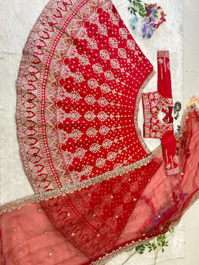 Exquisite Red Embroidered Lehenga Set for Weddings - Traditional Indian Bridal Wear for Ceremonies & Festive Occasions