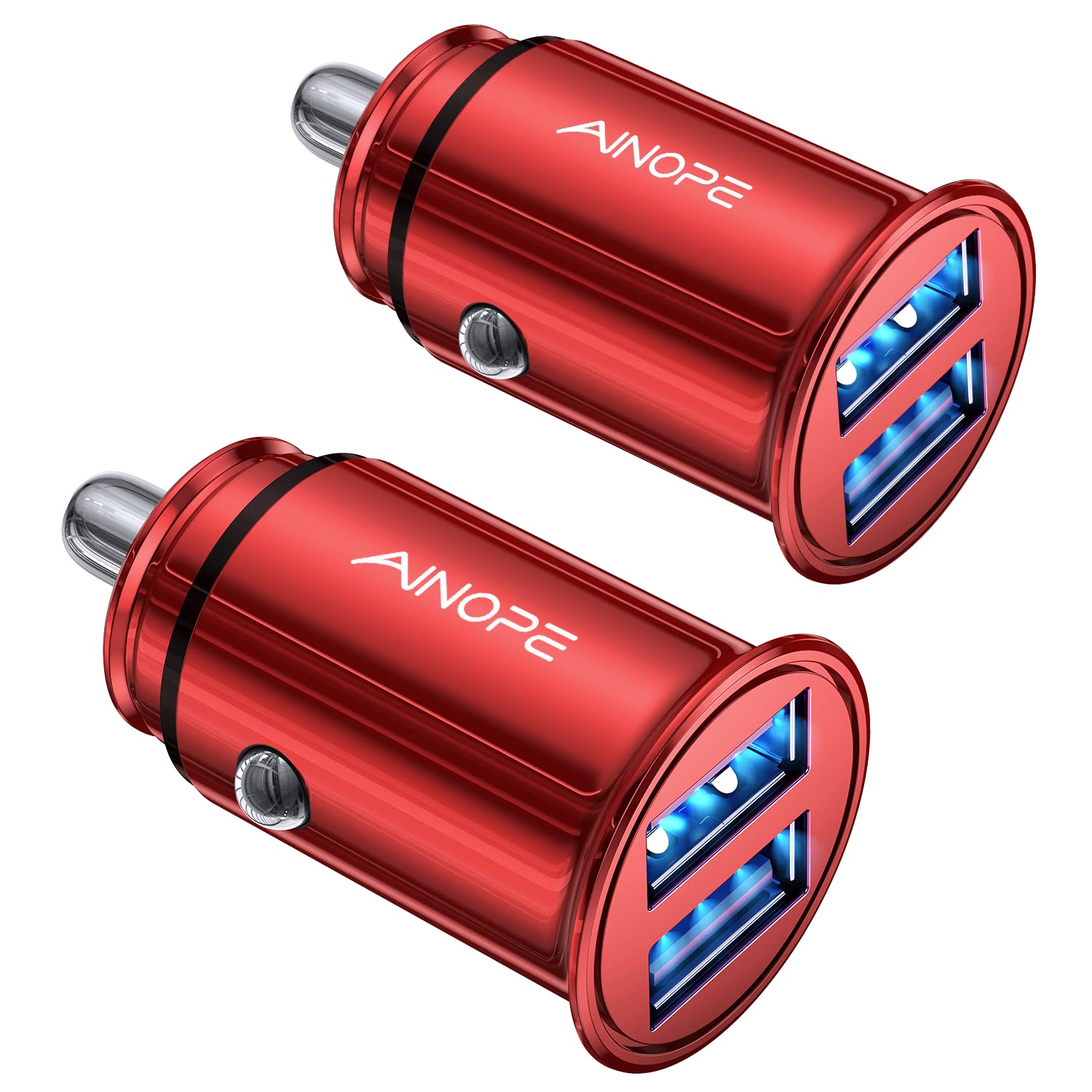 AINOPE 2-Pack 4.8A Fast Mini USB Car Charger Adapter - Dual Port Metal Cigarette Lighter Charger for iPhone 16/15/14/13/12 Pro Max/8 Plus/XR, Samsung Galaxy S24/S23/S10, iPad - Perfect for Road Trips & Daily Commuting