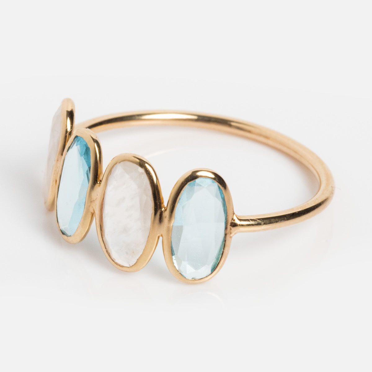 Solid Gold Daybreak Moonstone & Blue Topaz Ring - Elegant Dainty Jewelry for Women, Perfect for Weddings, Anniversaries & Everyday Wear