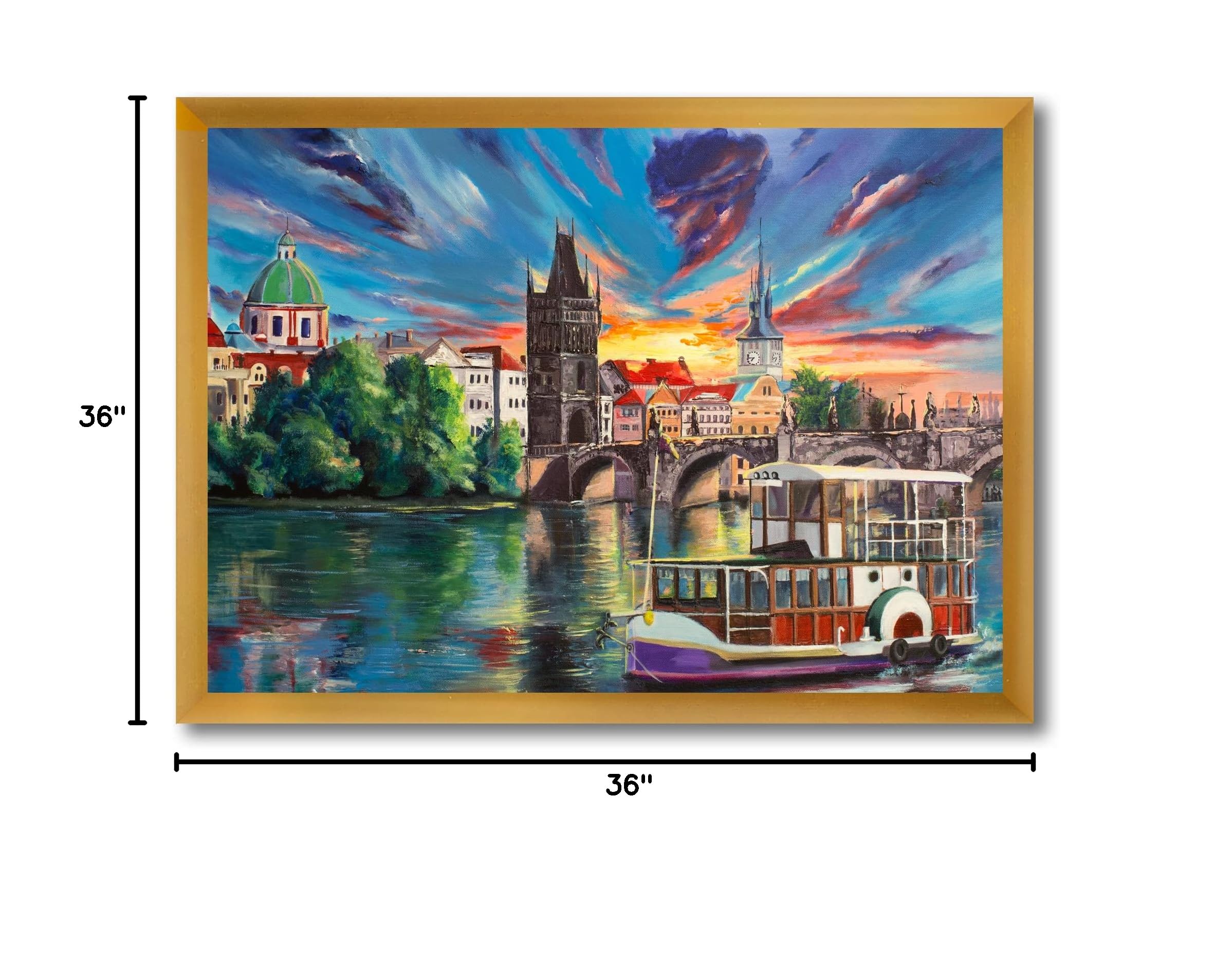 DesignQ Framed Wall Art - Cityview of Prague at Sunset, Children's Art Painting for Home Decor, Perfect for Living Room, Bedroom & Nursery