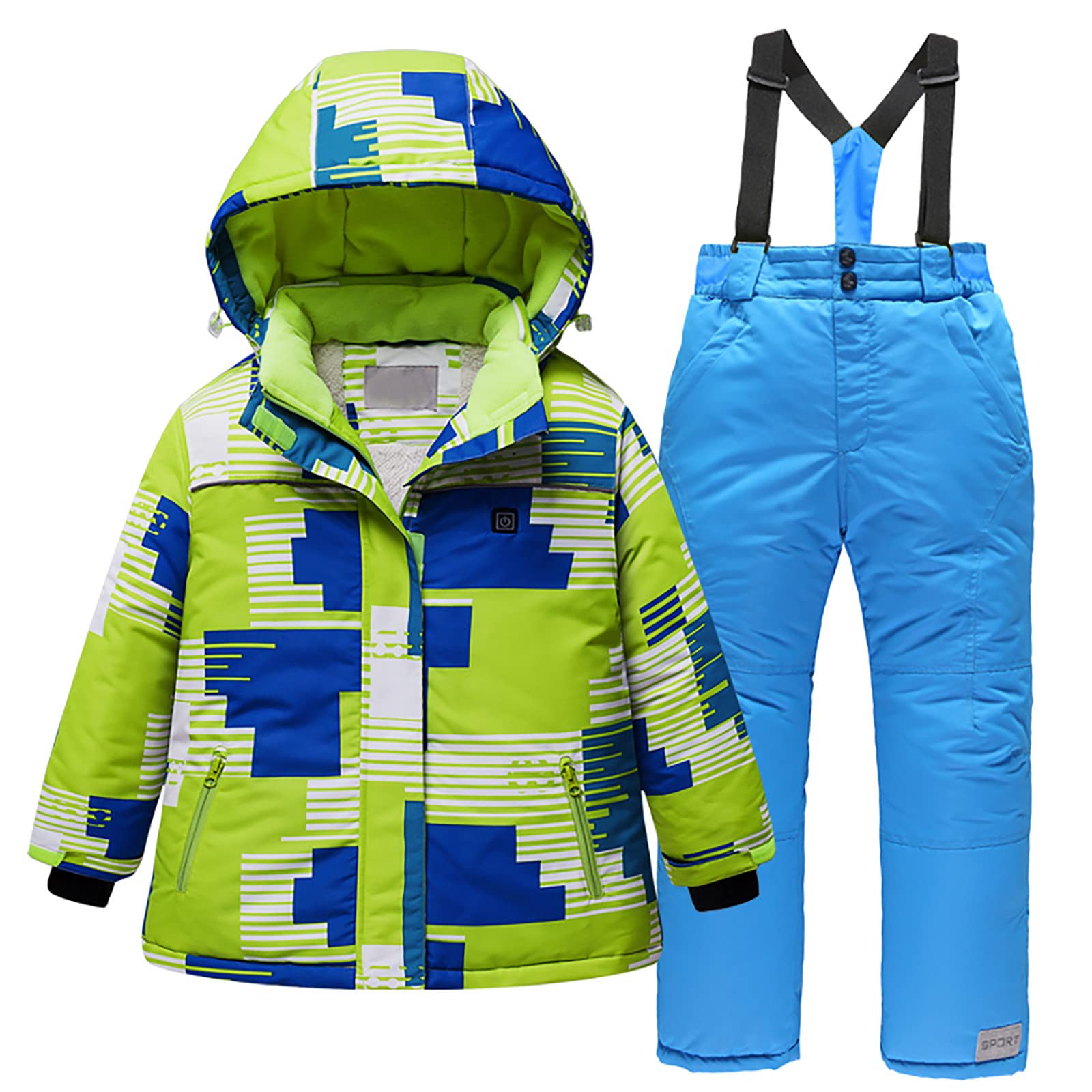 Kids Heated Ski Suit Set - USB Electric Heated Snow Jacket & Pants for Boys & Girls - 2 Piece Thick Warm Snowsuit for Skiing, Snowboarding & Winter Outdoor Activities