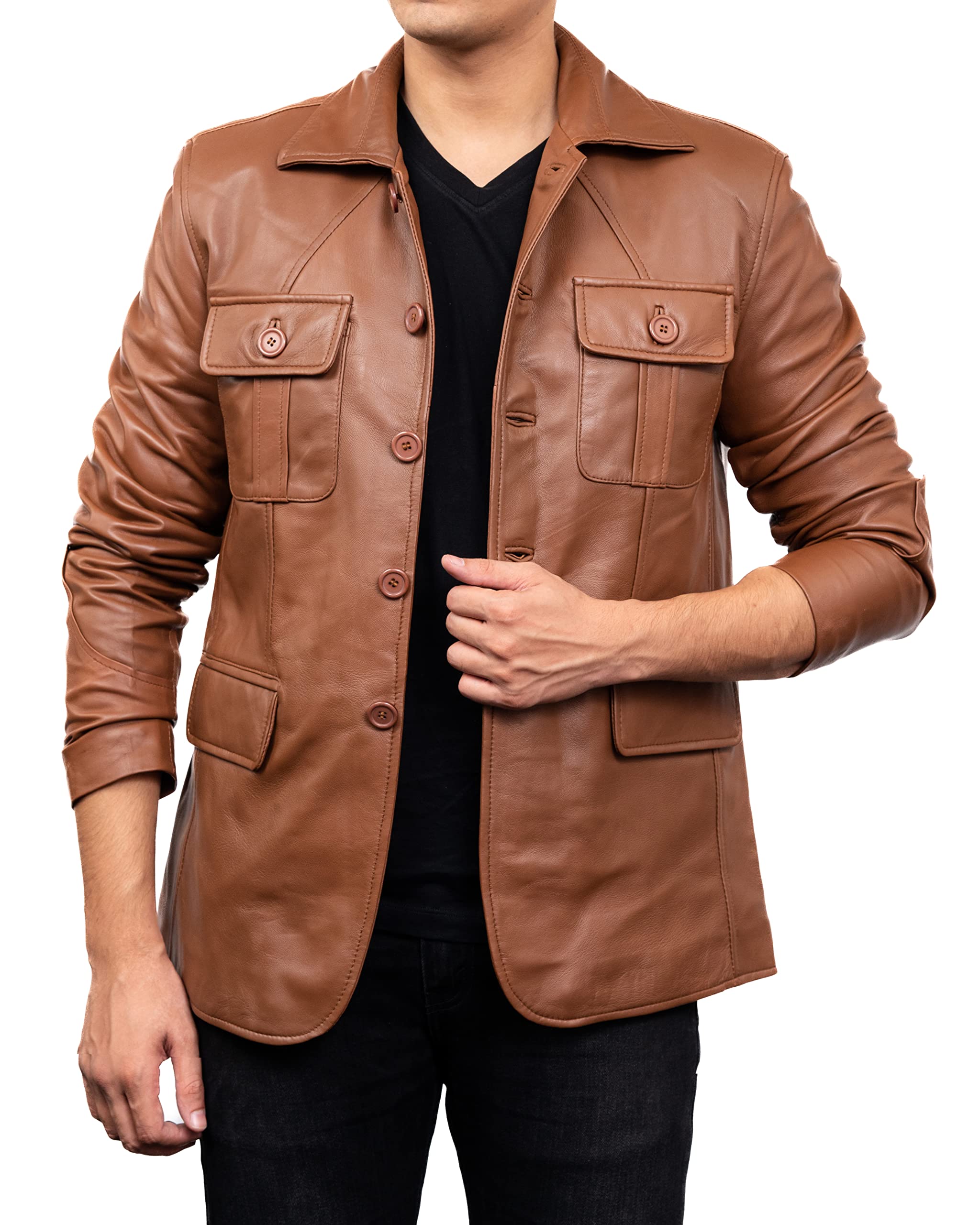 Jild Men's Lambskin Leather Jacket - Classic Notched Collar Casual Coat | James Bond Style Leather Blazer for Men | Perfect for Date Nights, Business Casual & Motorcycle Riding