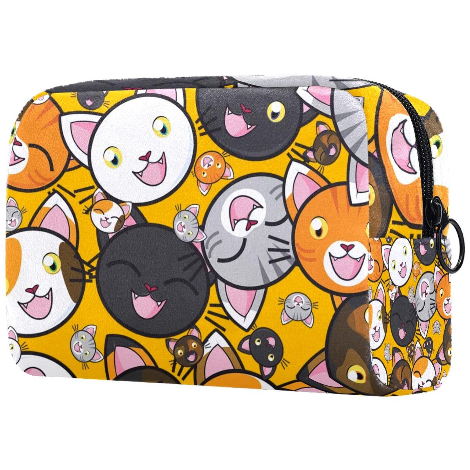 Cute Kitten Pattern Makeup Bag - Waterproof Cosmetic Organizer for Travel, Professional Portable Brush Holder & Storage Pouch - Perfect for Daily Use, Gym, and Vacation Trips