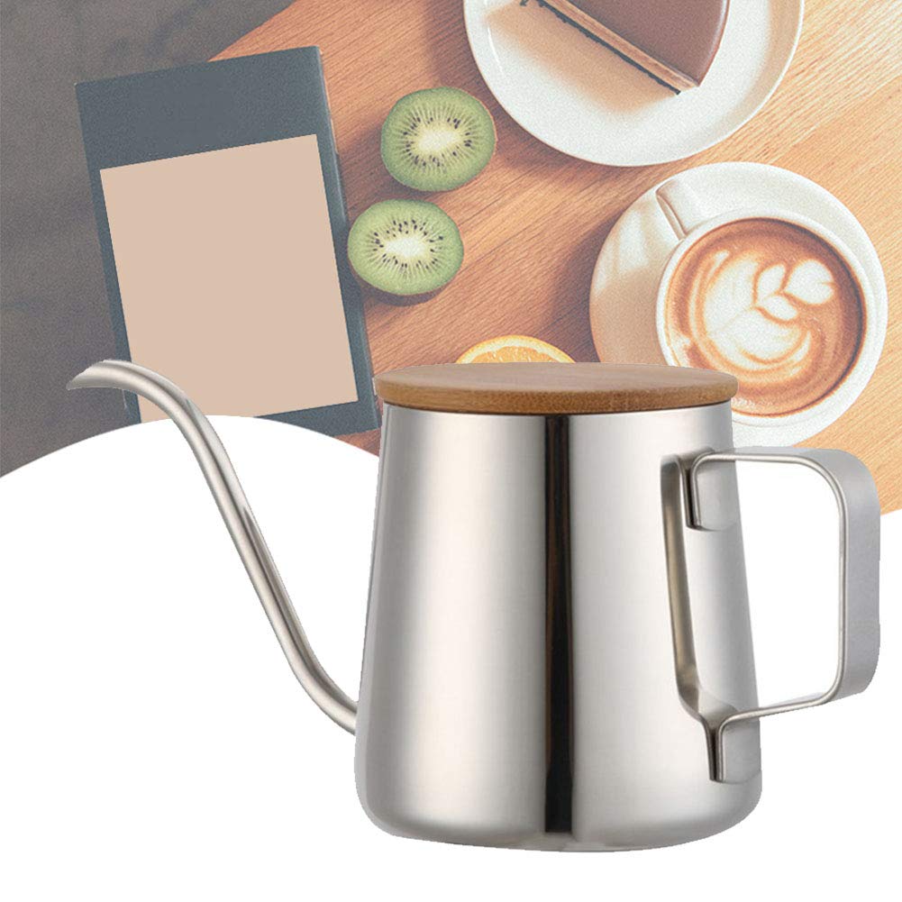 Premium 12oz/350ml Stainless Steel Gooseneck Pour Over Coffee Kettle - Long Narrow Spout for Precise Pouring - Wooden Lid - Perfect for Specialty Coffee Brewing & Tea Making at Home or Cafe