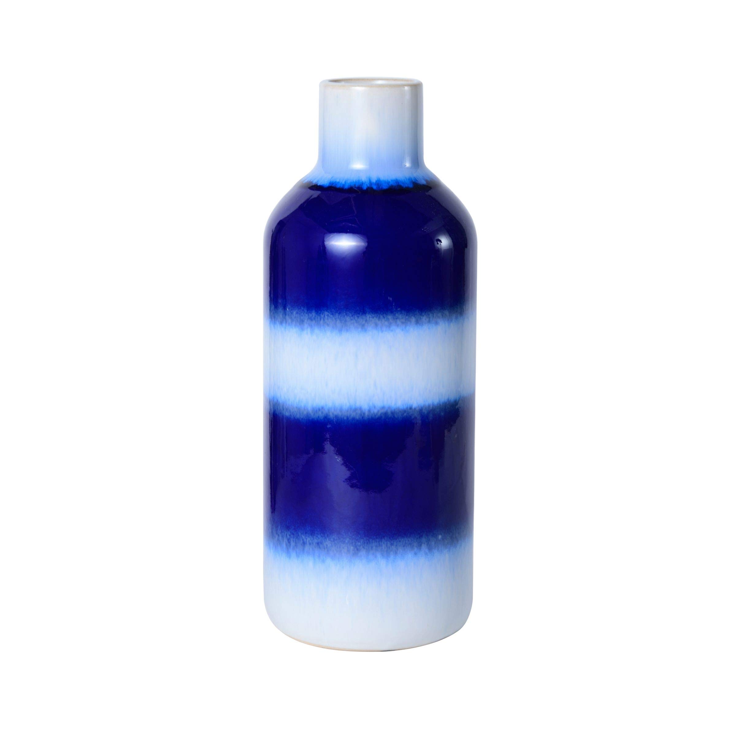 Blue and White Striped Ceramic Vase - 13 Inch Handcrafted Stoneware Decorative Vase for Home Decor, Wedding Centerpiece, and Farmhouse Style Interior Design