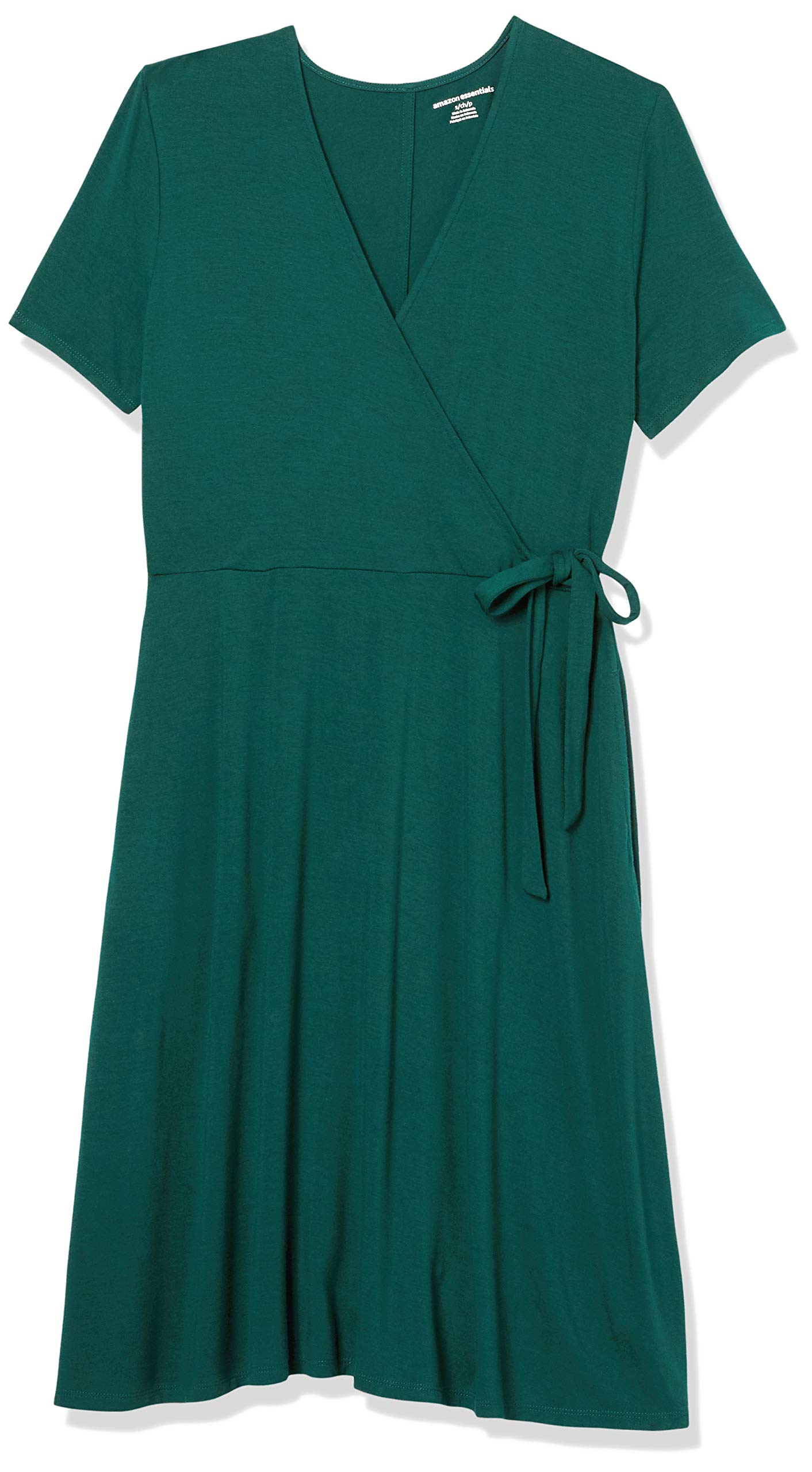 Amazon Essentials Women's Short Sleeve Faux-Wrap Dress - Flattering Casual & Office Wear for Women | Comfortable Stretch Fabric, Wrap V-Neck Design | Perfect for Work, Date Night & Summer Outings