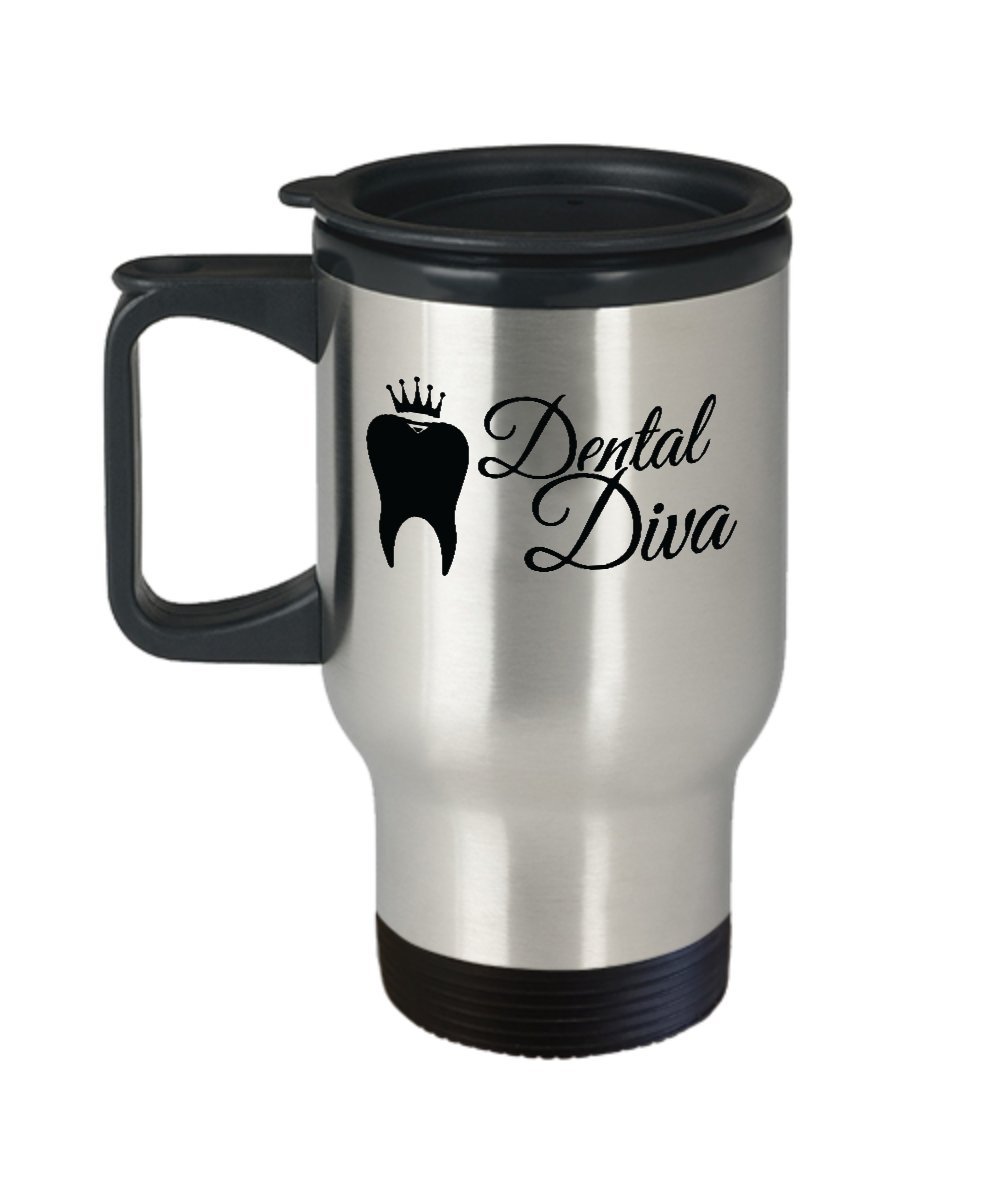 mmandiDESIGNS Dental Diva Travel Mug - 14oz Stainless Steel Tumbler for Hot & Cold Drinks | Insulated Cup for Coffee, Tea & Smoothies | Perfect for Dentists, Hygienists & Dental Office Gifts