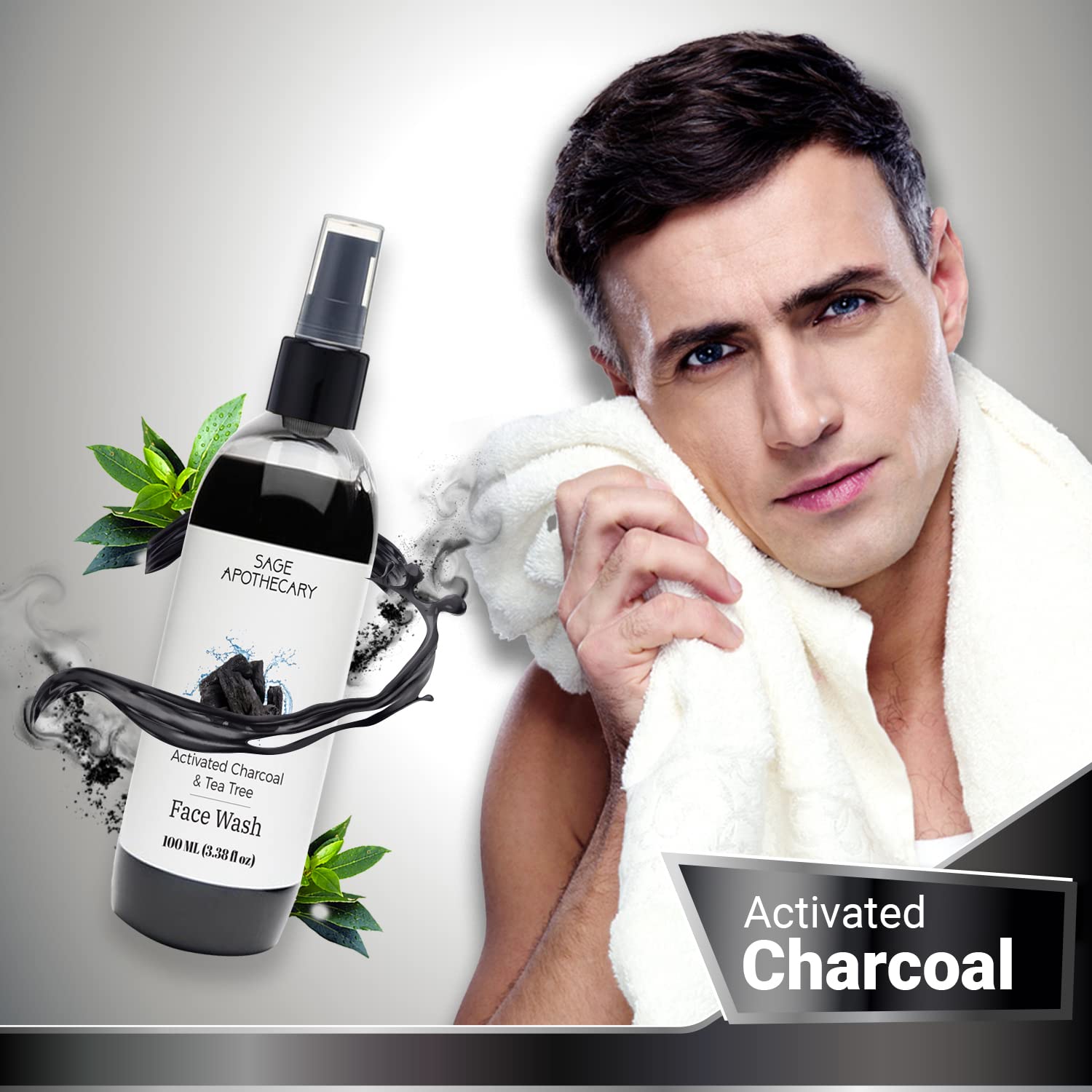 **Sage Apothecary 100% Natural Charcoal, Aloe Vera & Tea Tree Face Wash – Deep Cleansing, Oil Control, Acne & Pimple Treatment – 100ml | Gentle for Men & Women | Perfect for Daily Skincare & Oily Skin Care Routine**