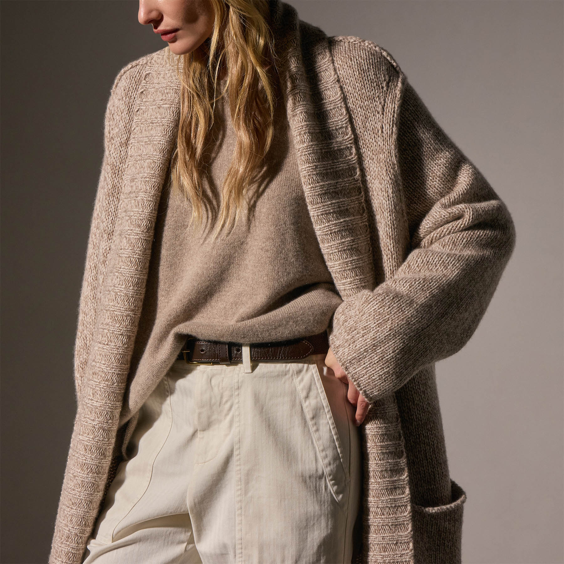 Chunky Knit Cashmere Marl Cardigan for Women - Soft Stone Marl Sweater | Cozy Winter Wear for Casual Outfits & Layering