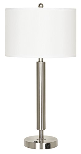 100W Metal Night Stand Lamp with Rocker Switch & Outlet - Perfect for Bedroom, Living Room, and Office Lighting