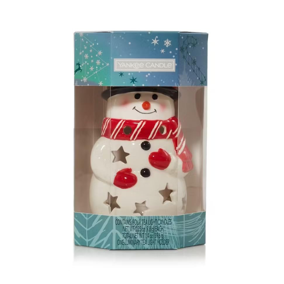 Yankee Candle 5-Piece Snowman Luminary Tea Light Candle Holder Set with Sparkling Cinnamon Candles - Perfect for Christmas Decor, Holiday Centerpieces & Winter Home Ambiance
