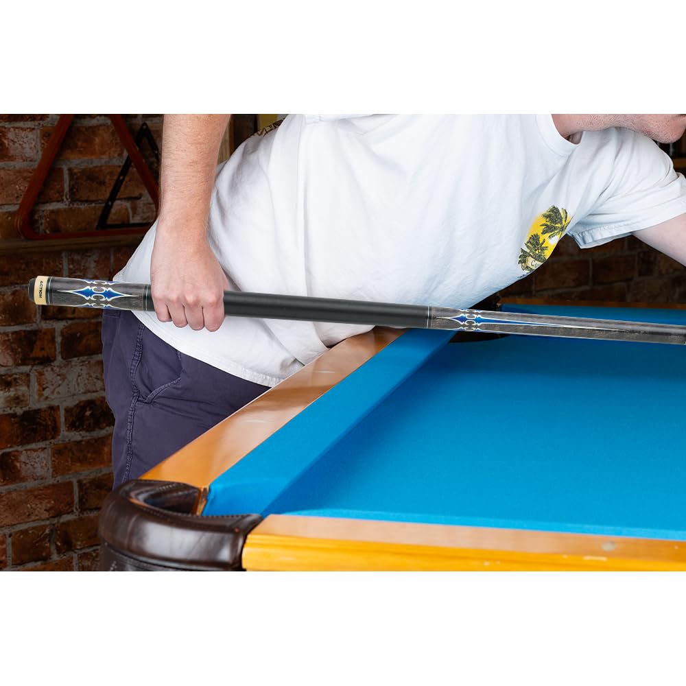 Premium Action Exotic Billiards Pool Cue Stick - Professional Grey with Blue Design for Enhanced Grip & Control | Perfect for Tournaments, Home Game Rooms & Bars
