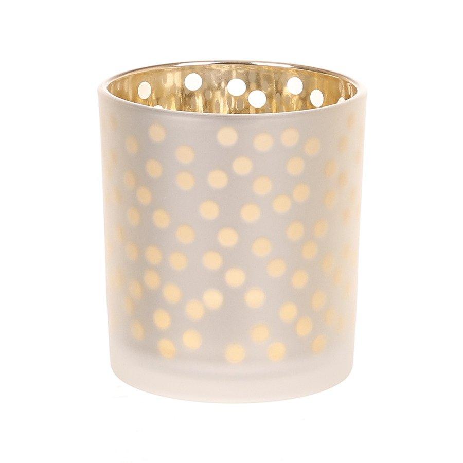NANKAI TSUSHO Christmas Glass Candle Holder 8cm Gold Dot (175g) - Elegant Holiday Decor for Table Centerpiece, Fireplace Mantel & Gift Giving