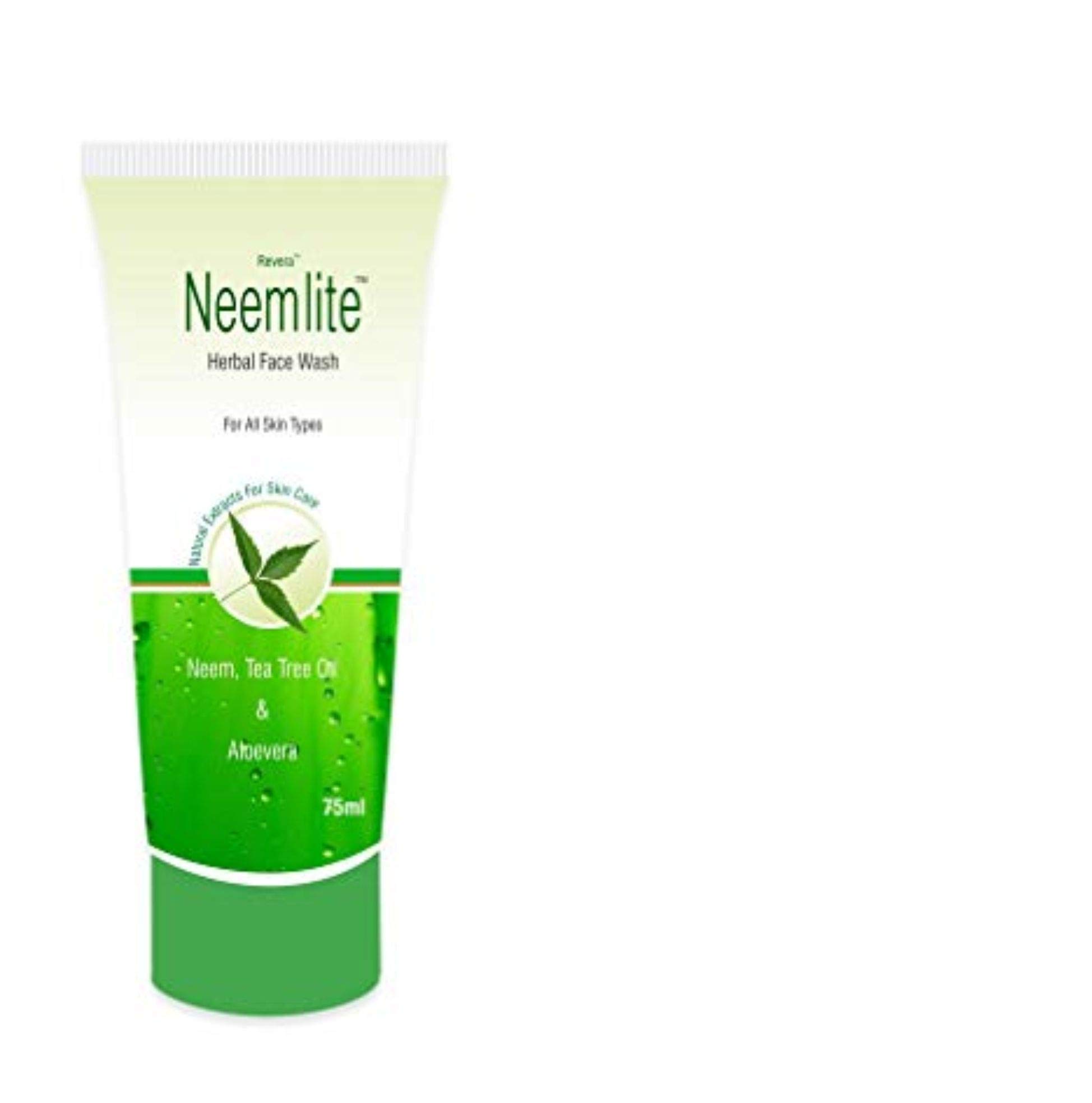 Revera Neemlite Herbal Face Wash 75ml - Natural Neem, Aloe Vera, Tea Tree & Lemon Peel Extracts for Acne & Oily Skin (Pack of 2) | Gentle Cleansing for Daily Skincare Routine