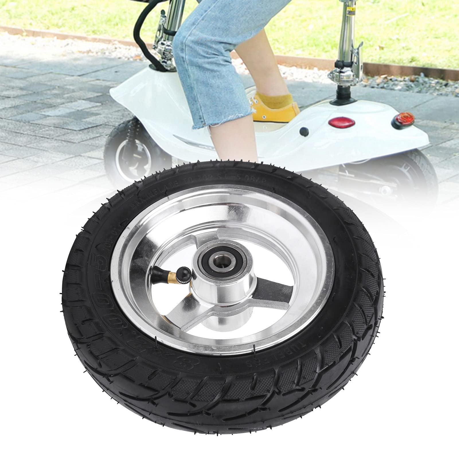 VBESTLIFE 8x2.00-5 Electric Scooter Tires - Pneumatic Air-Filled Tires with Durable Stainless Steel Wheel Hub - Perfect for Commuting, Urban Travel & Last-Mile Delivery
