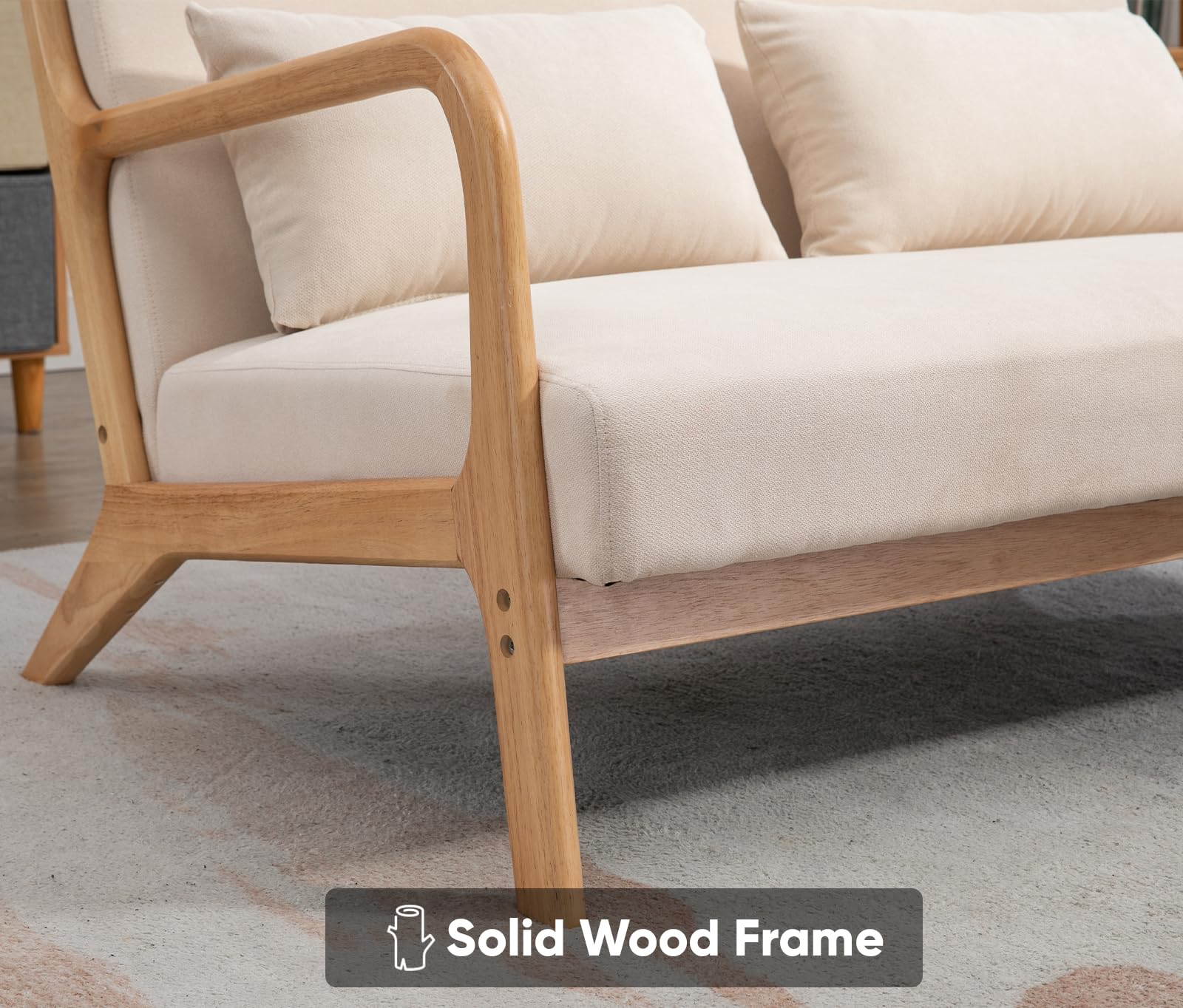JOYBASE Mid-Century Modern Loveseat and 2 Accent Chairs Set - Compact Sofa for Small Spaces, Apartments, Offices - Beige Living Room Furniture | Perfect for Studio Apartments, Cozy Reading Nooks & Home Offices