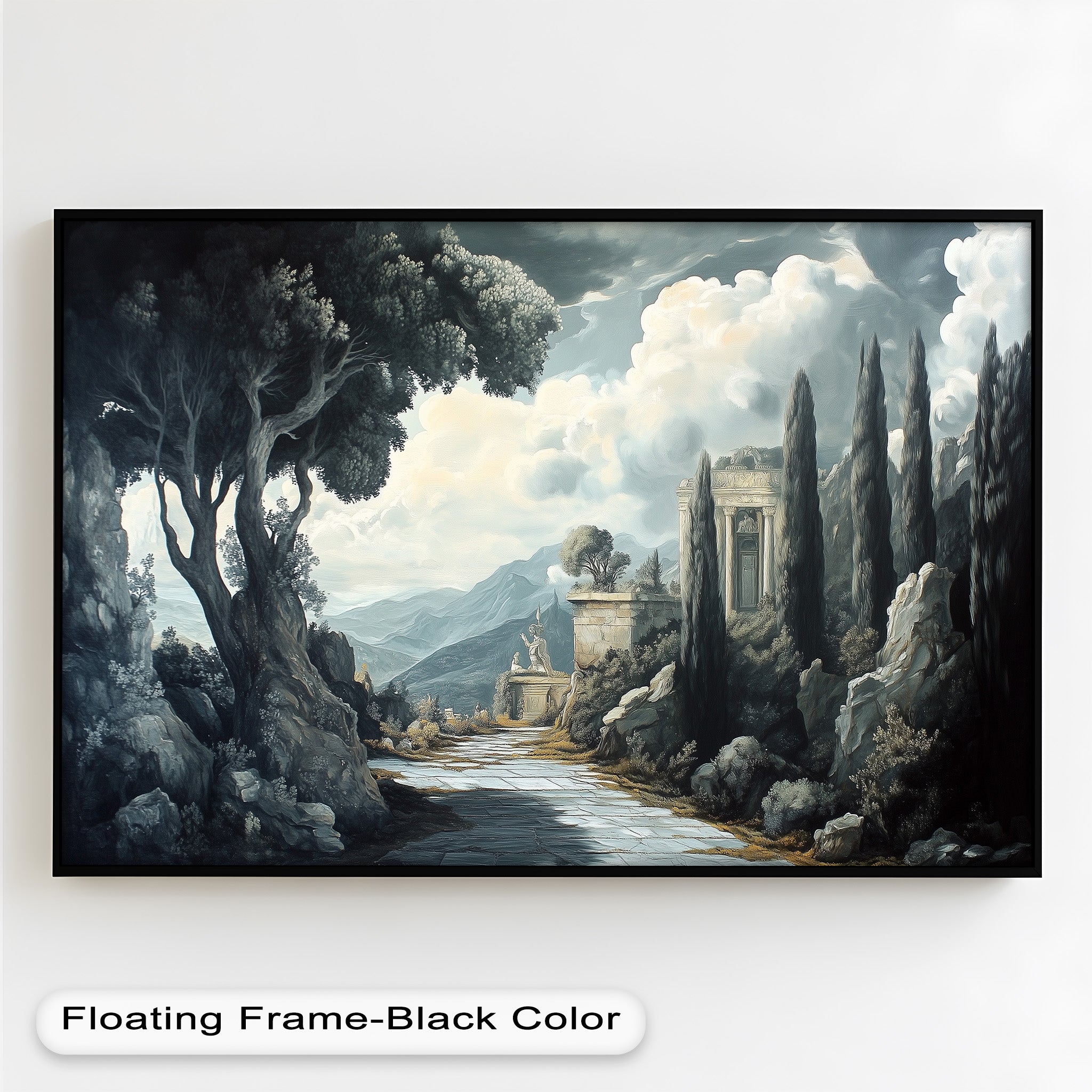 Ancient Pathway to the Temple - Hand Painted Classical Landscape Oil Canvas Art for Home Decor, Office & Living Room Wall