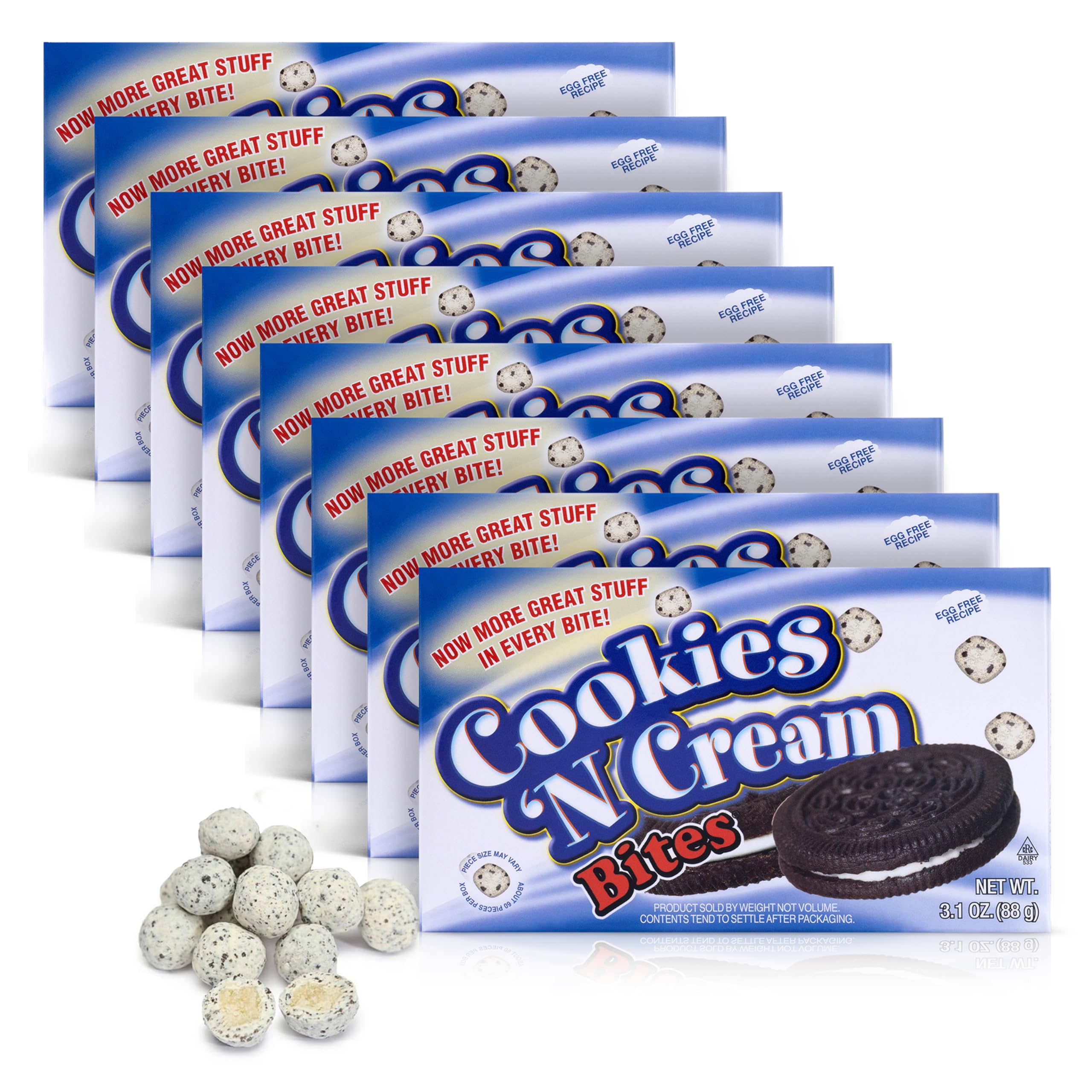 Cookies 'N Cream Cookie Dough Bites with Crunch Bites - 8 Boxes (3.1oz Each) | Egg-Free Ice Cream Toppings & Movie Snacks | Perfect for Movie Nights, Birthday Parties & Family Gatherings