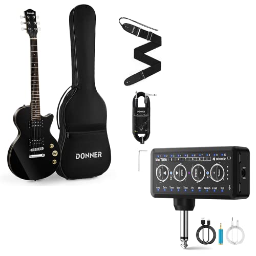 Donner DLP-124B Solid Body Full-Size 39 Inch LP Style Electric Guitar Kit with Headphone Amp - Perfect for Beginners, Home Practice & Studio Recording
