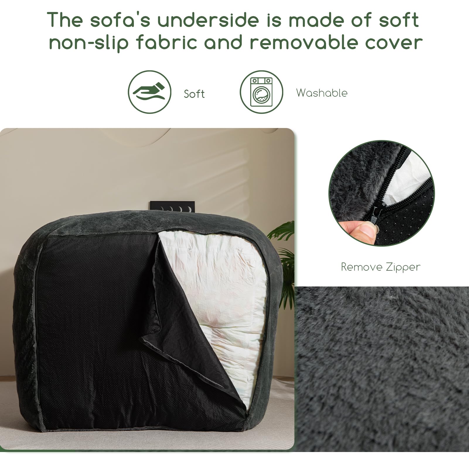 HIGOGOGO Oversized Bean Bag Chair for Adults - Extra Large Comfortable Sofa Chair for Bedroom & Living Room - Gaming & Reading Lazy Chair with Armrests - Dark Grey - Perfect for Relaxing, Movie Nights & Small Spaces