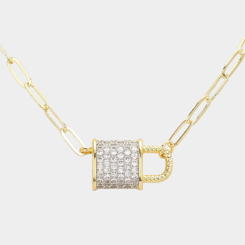 14K Gold Plated Cubic Zirconia Lock Pendant Necklace for Women - Elegant Layered Jewelry Gift for Valentine's Day, Anniversary & Special Occasions