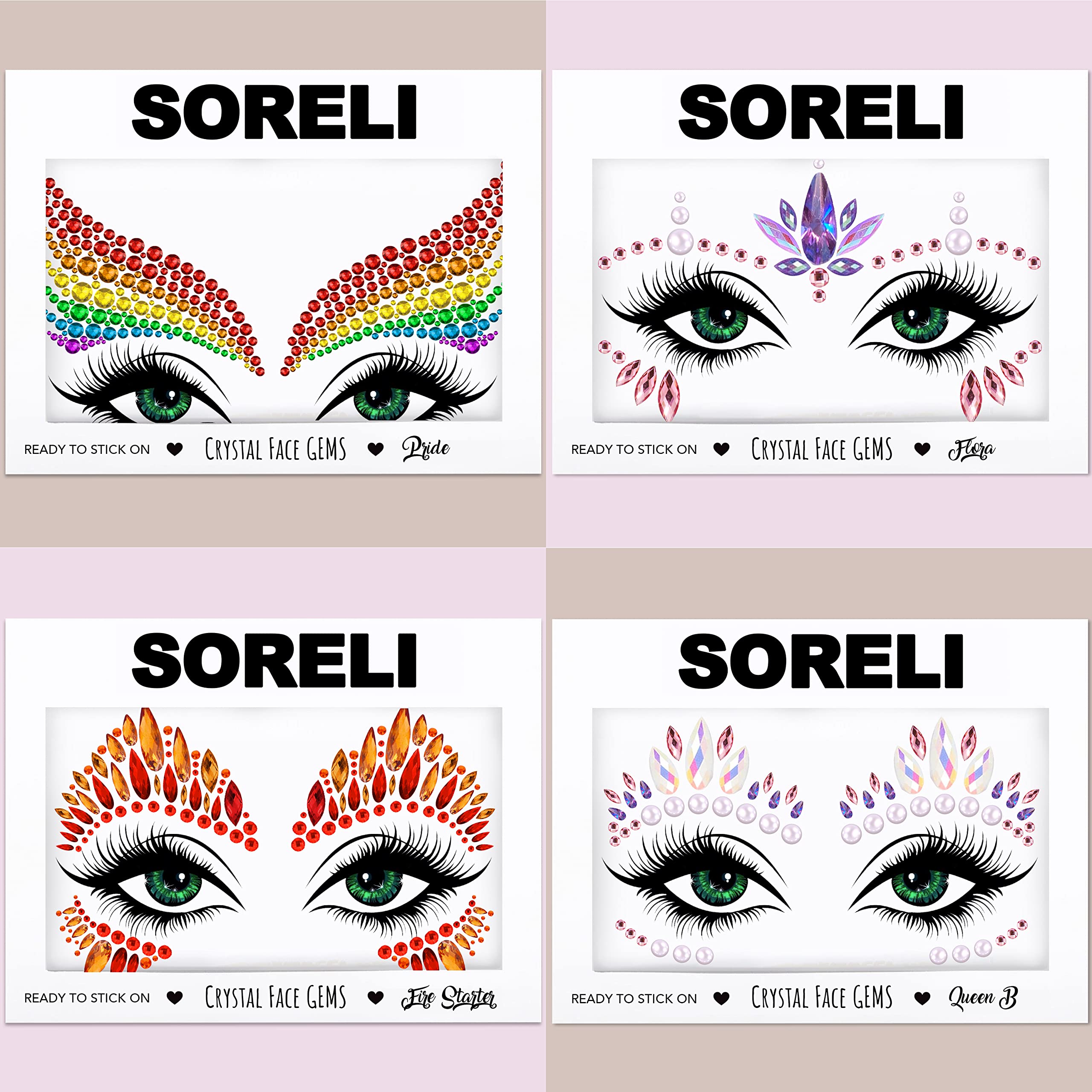 Festival Face Gems & Body Jewels - Glitter Rhinestone Stickers for Costume & Party Makeup | Perfect for Halloween, Cosplay, Raves and Festival Outfits