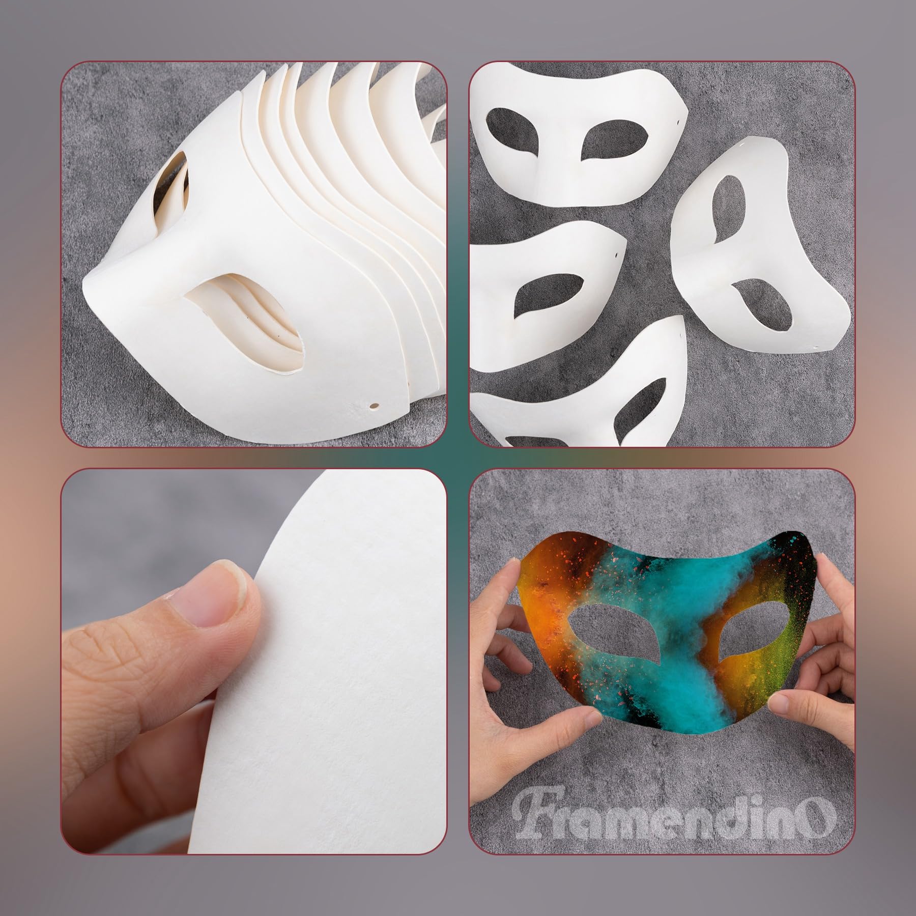 24 Pack White Paper Mache Masks - DIY Blank Half Face Masquerade Masks for Hand Painting, Halloween Costume Party, Cosplay Events & Theater Performances - Great for Art Projects, School Plays and Costume Contests